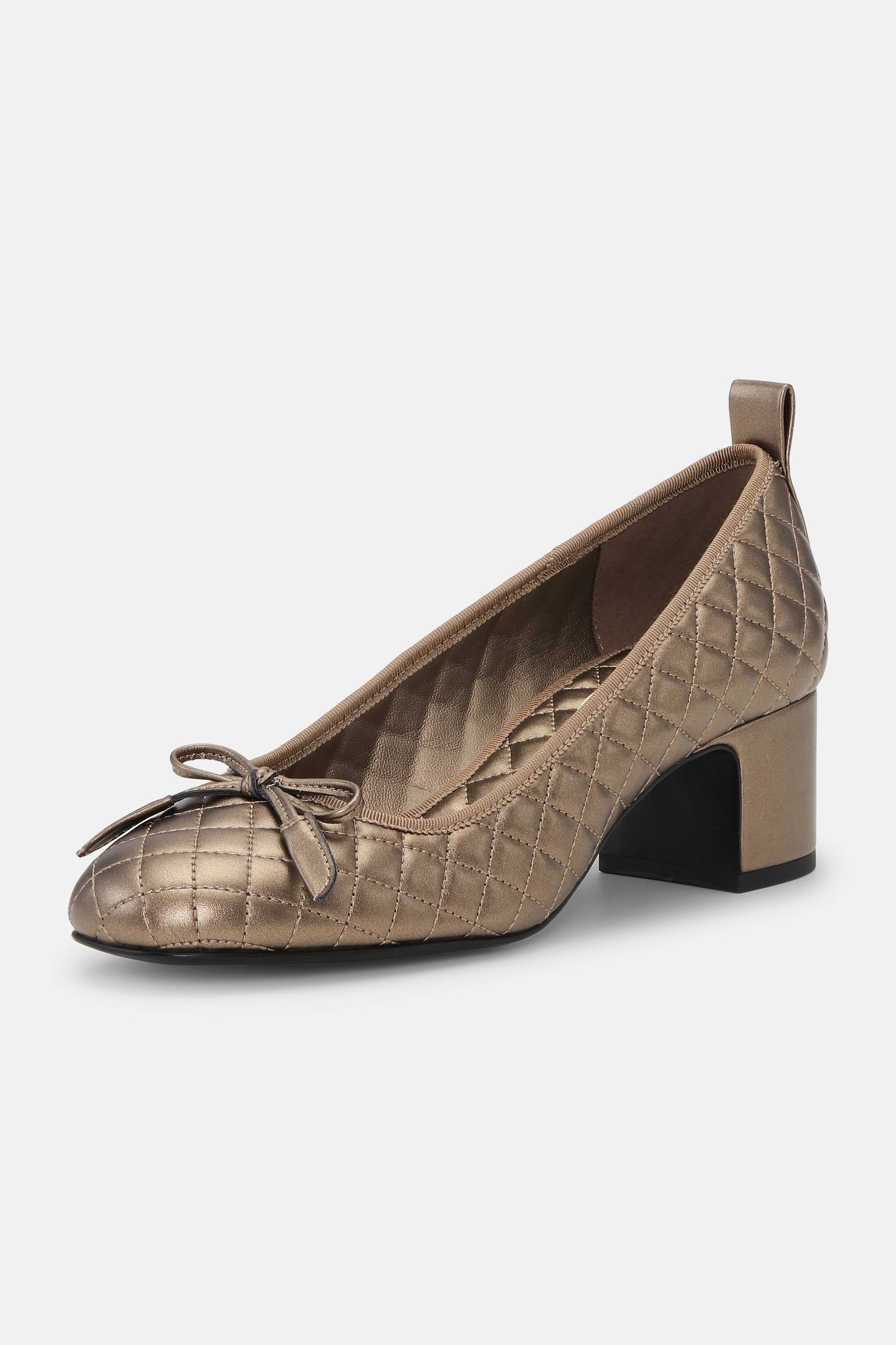 Quilted Ballerina with Heel - Metallic Copper Black