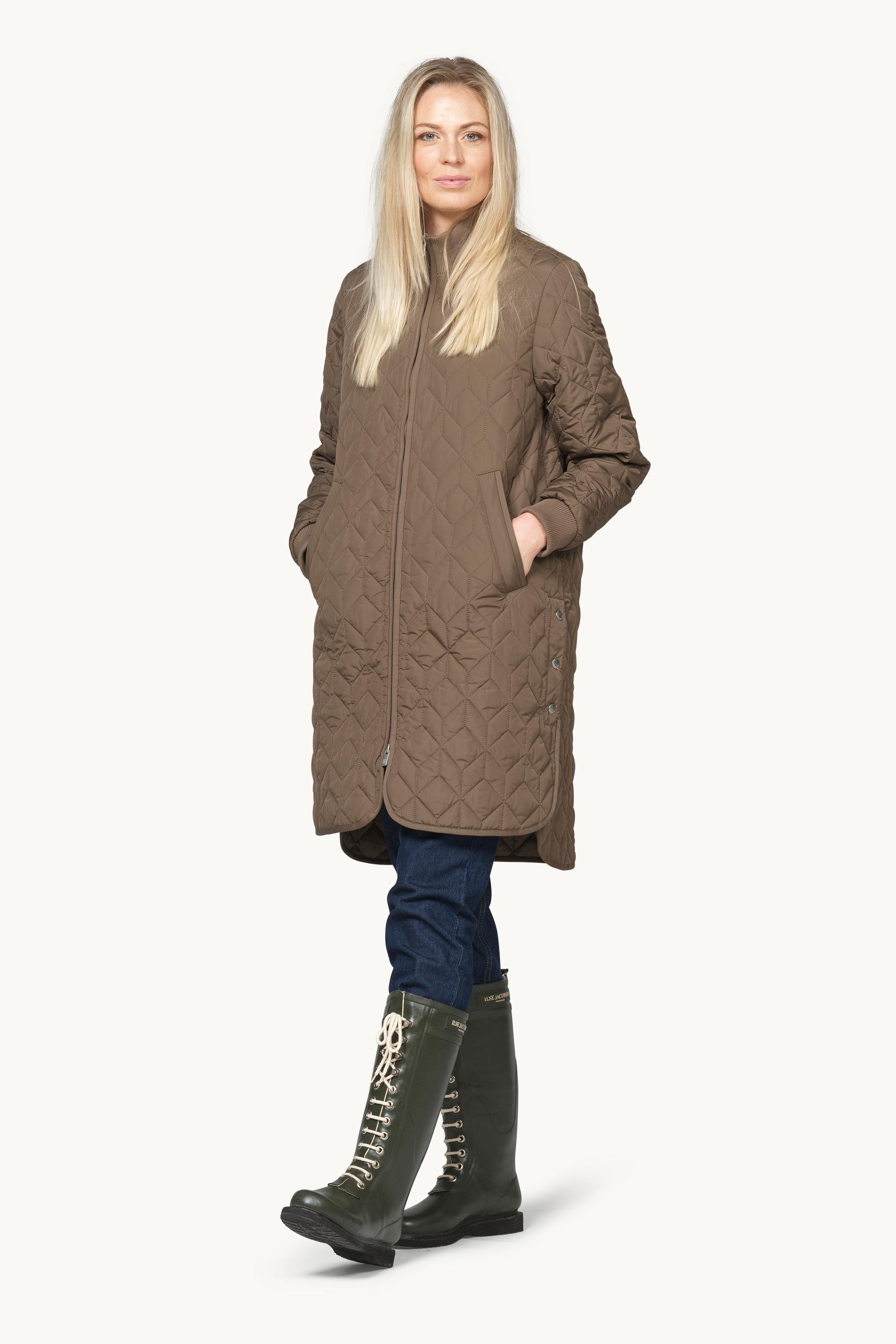 Lang Quiltet Jakke - Mud