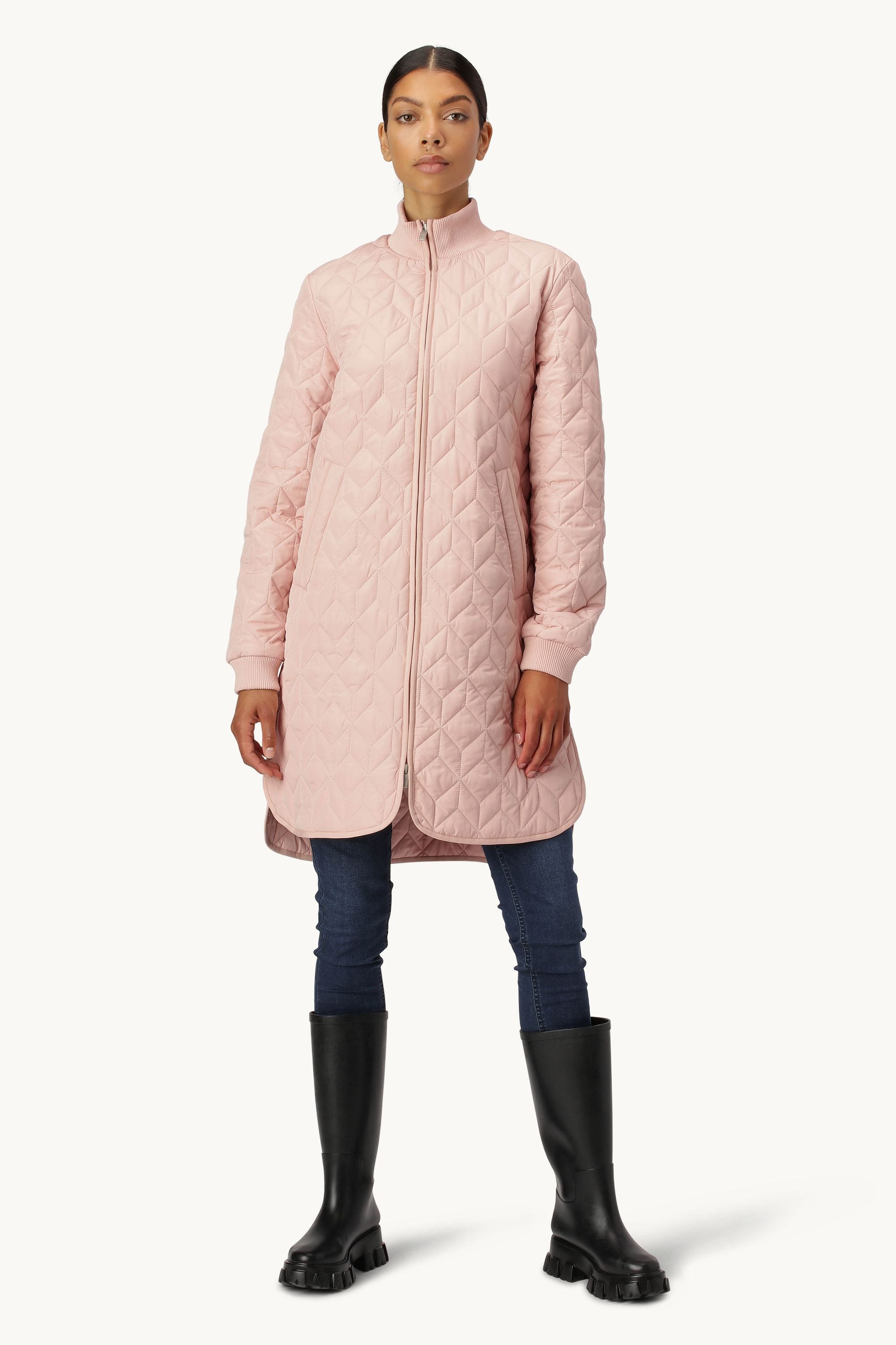 Lang Quiltet Jakke - Pale Pink