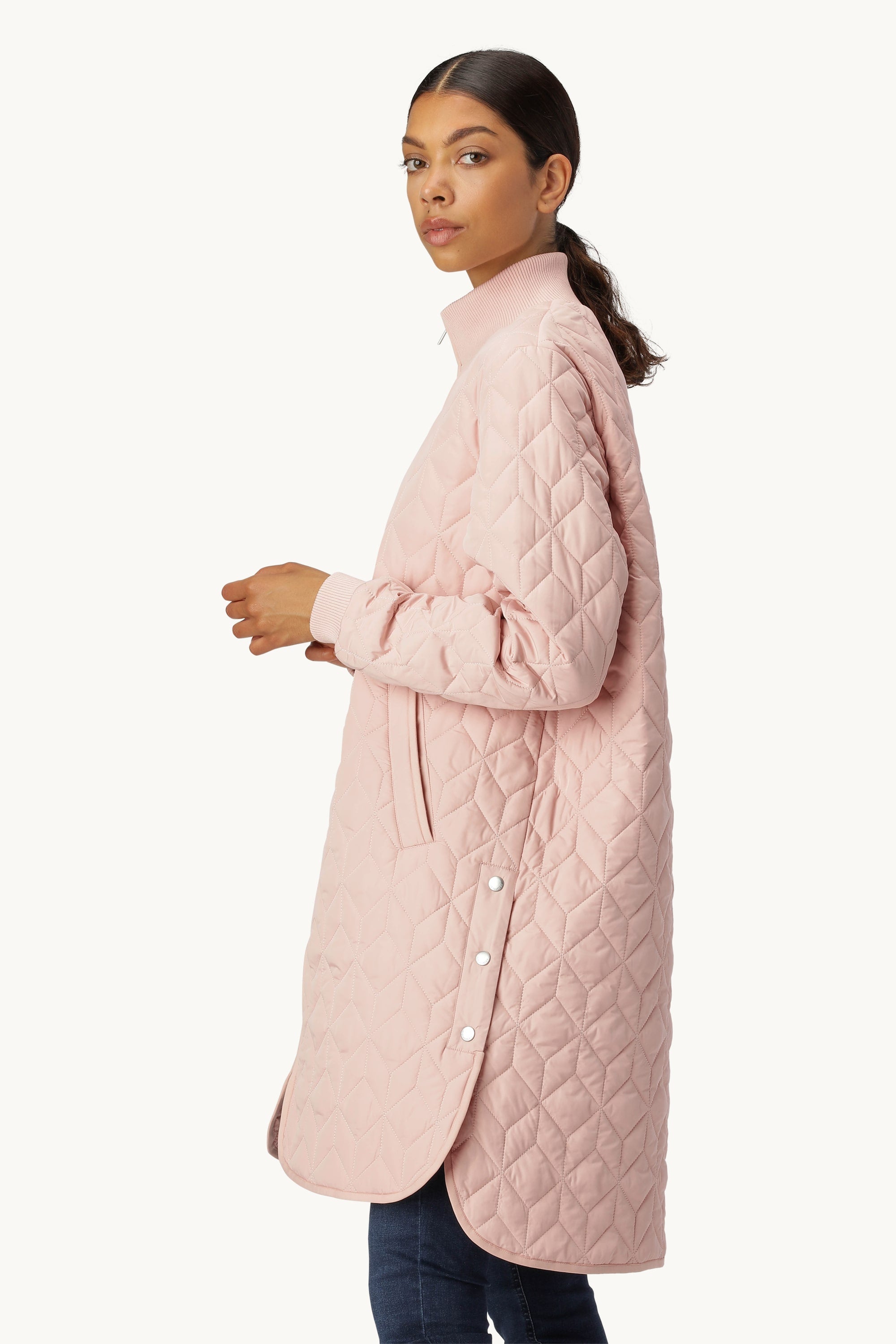 Lang Quiltet Jakke - Pale Pink