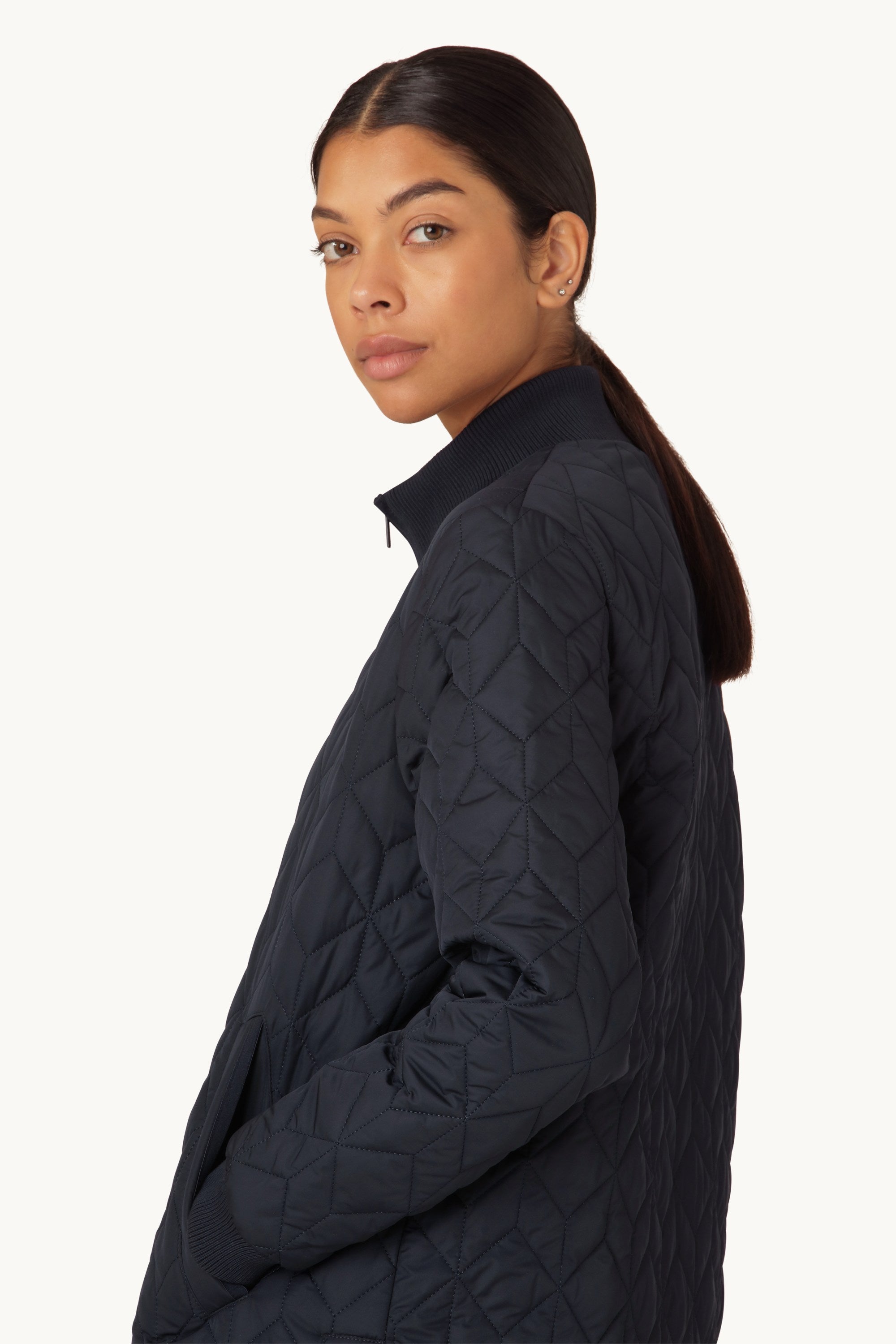 Lang Quiltet Jakke - Dark Indigo