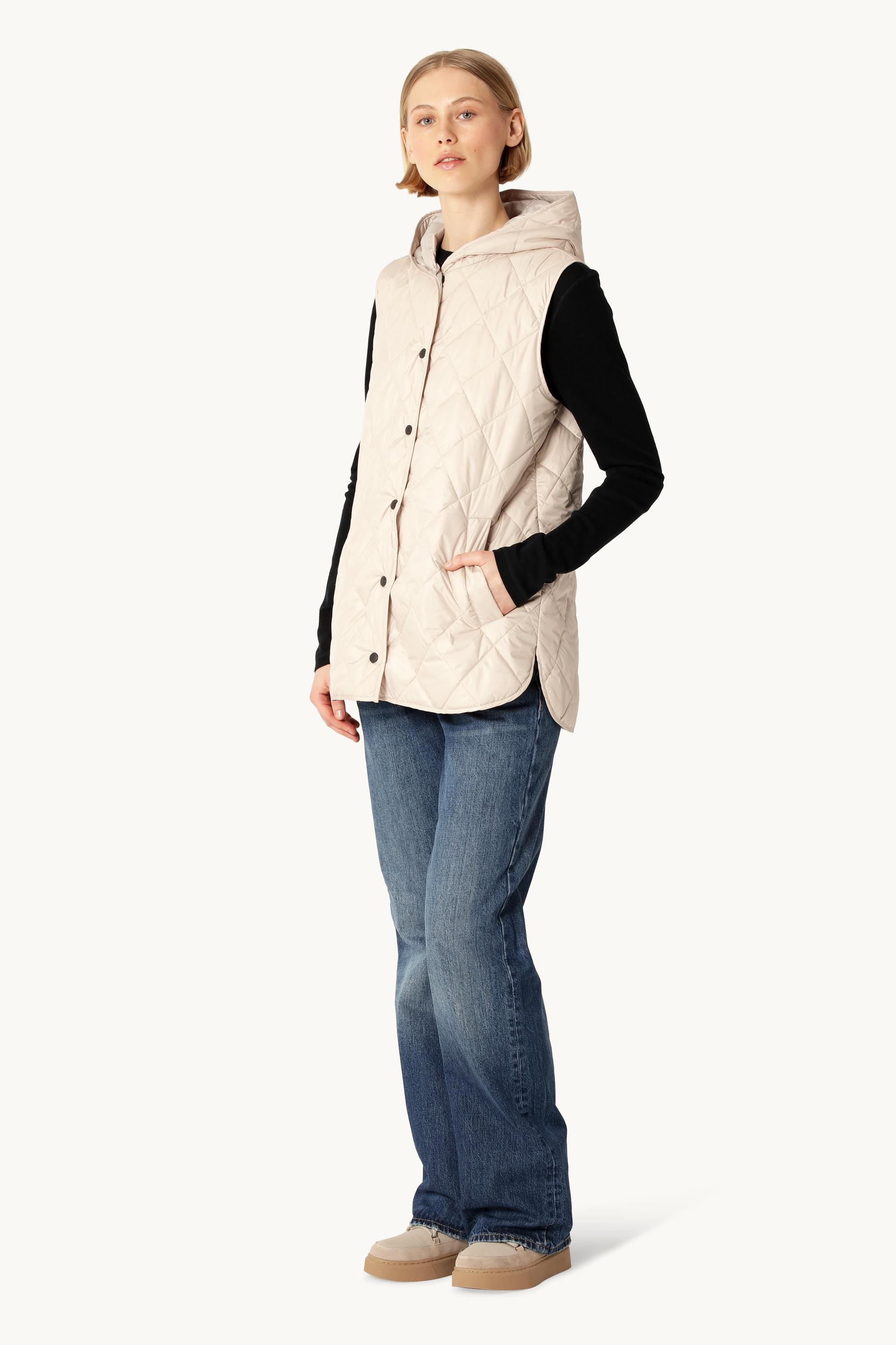 Quilted Long Vest - Light Camel
