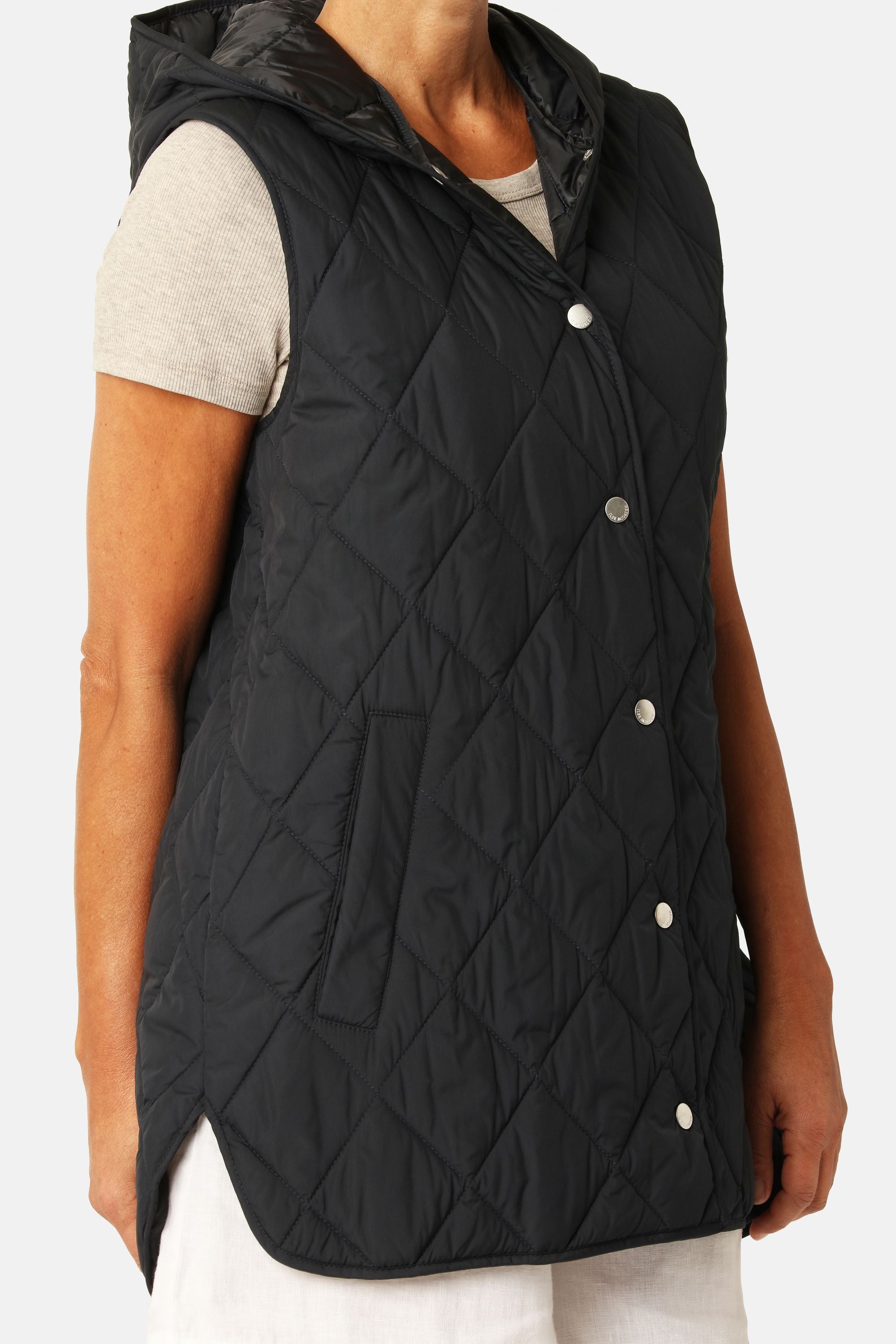 Quilted Long Vest - Dark Indigo