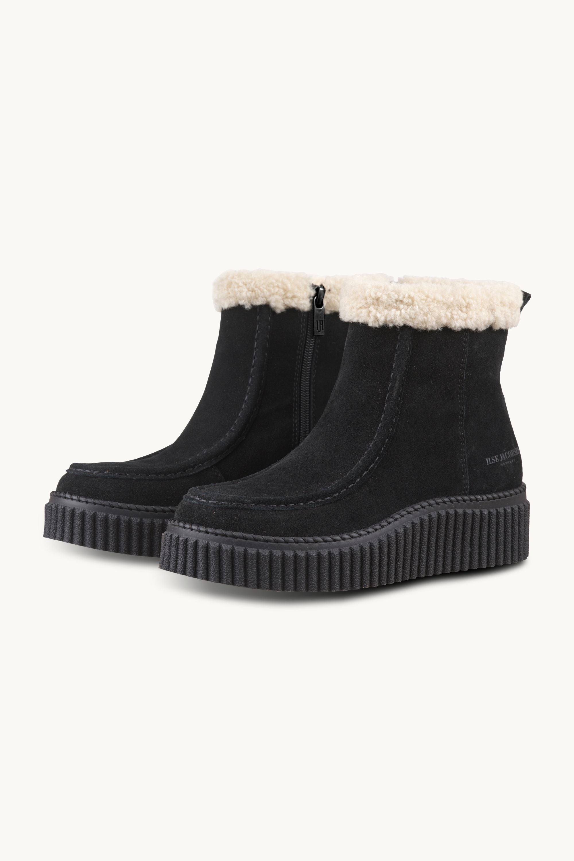 Suede Boots With Shearling - Black Black