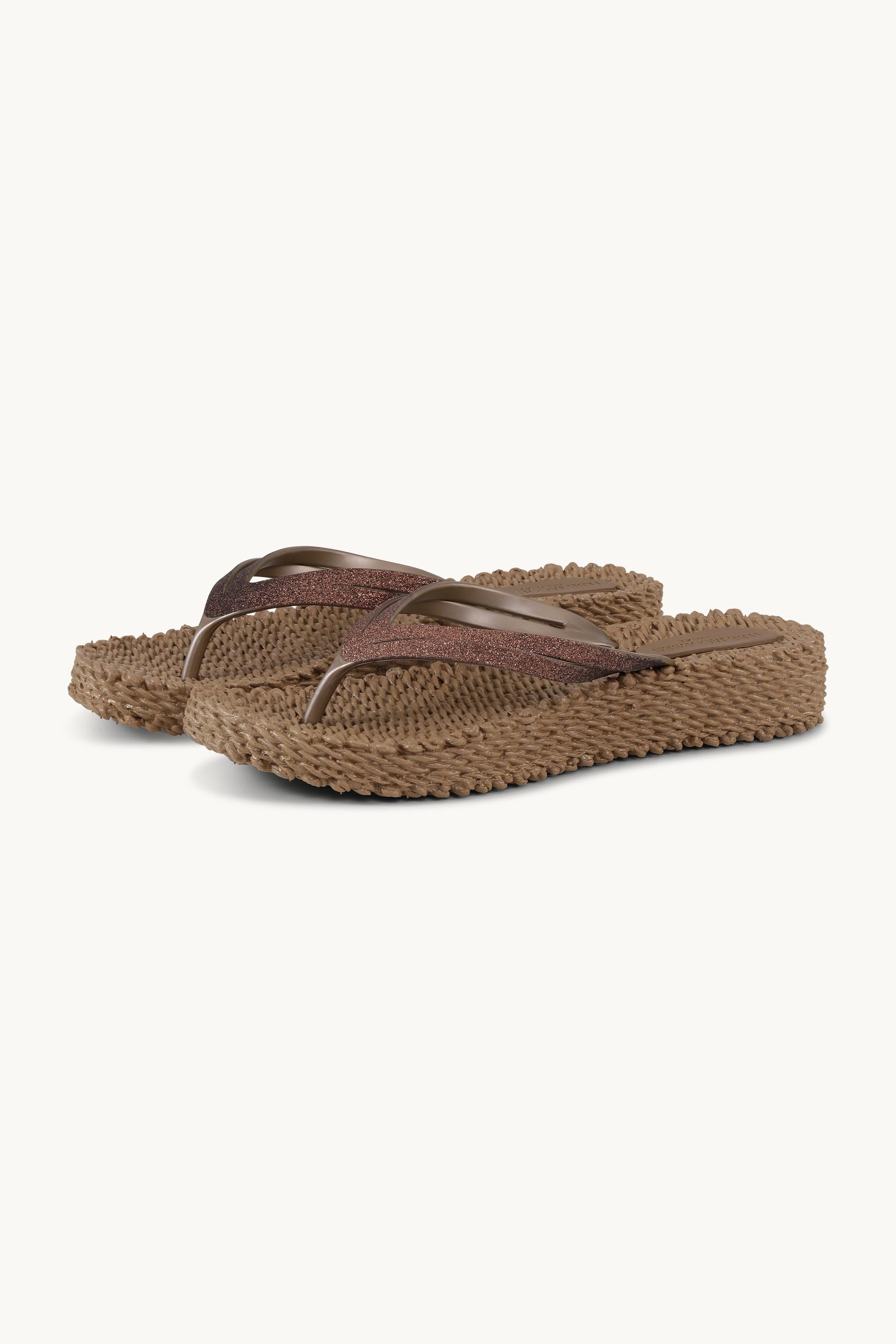 Platform Klipklapper Glitter - Mocca