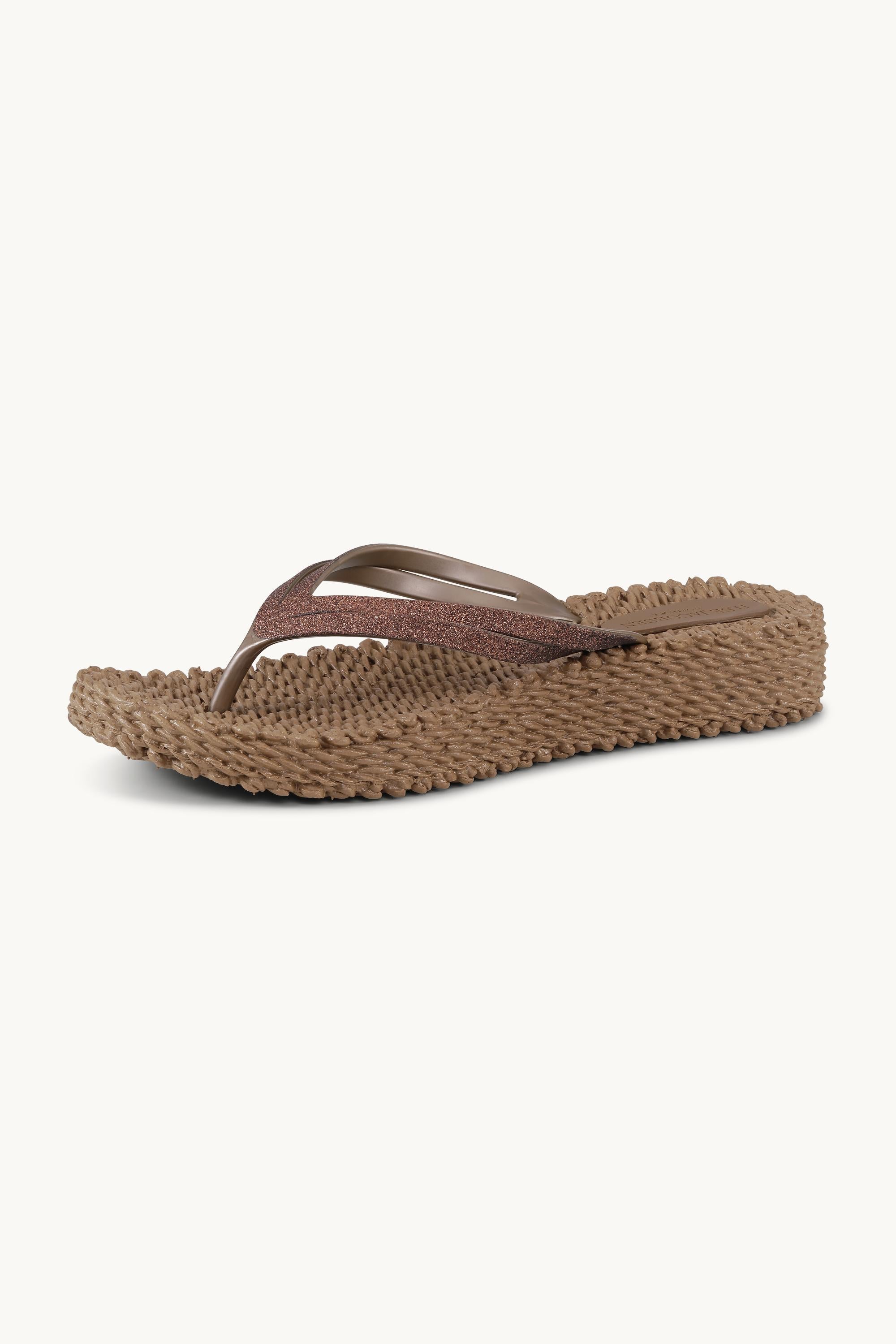 Platform Klipklapper Glitter - Mocca