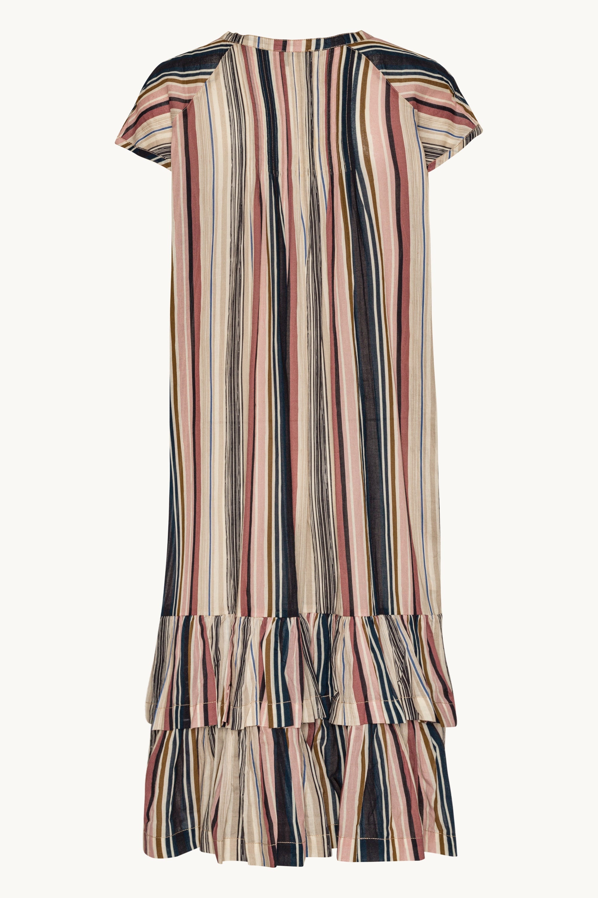 Lang Kjole med Korte Ærmer Pintuck - Beige Organic Stripe