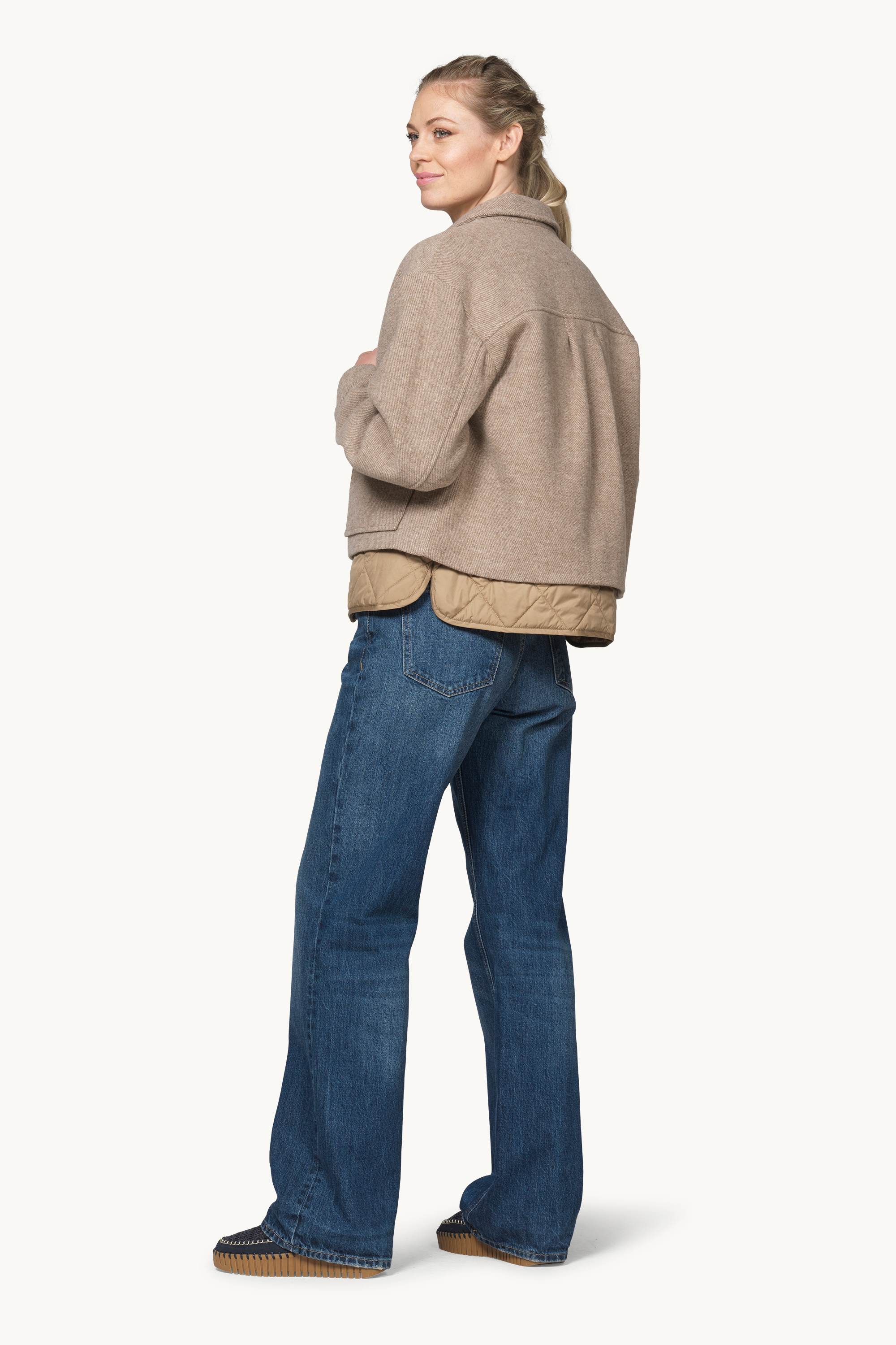 Short buttoned Jacket with Patched Pockets - Greige