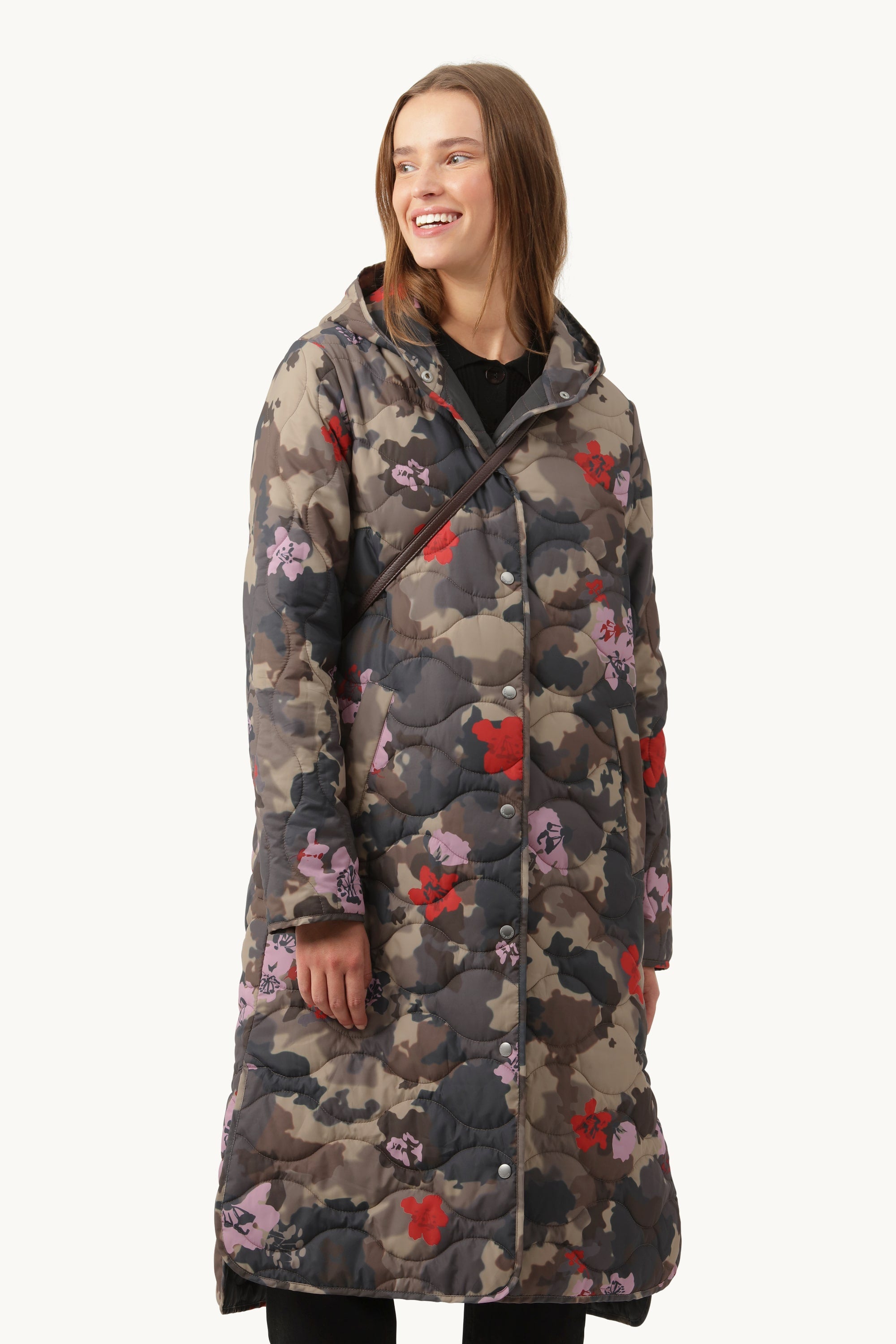 Lang Quiltet Frakke - Floral Camo