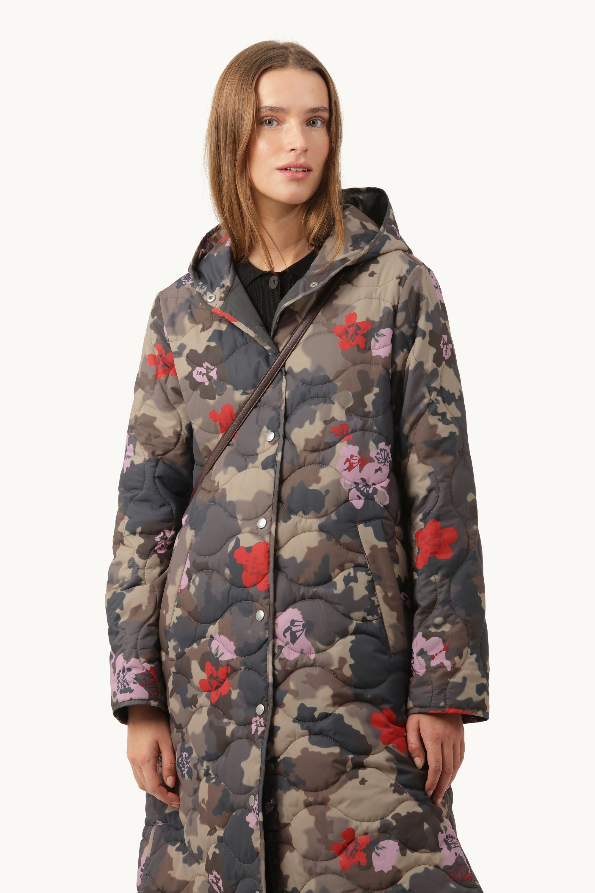 Lang Quiltet Frakke - Floral Camo