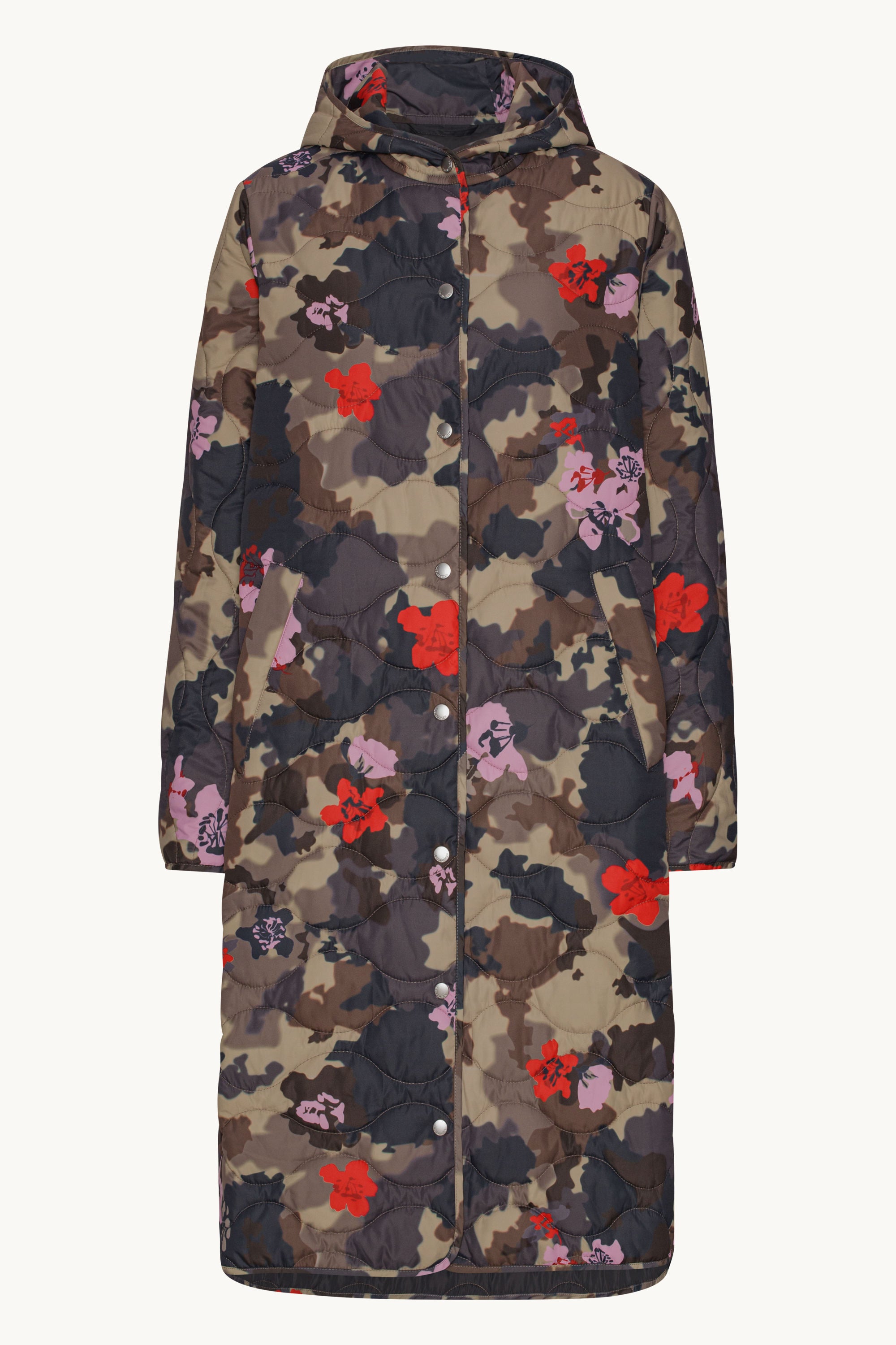 Lang Quiltet Frakke - Floral Camo