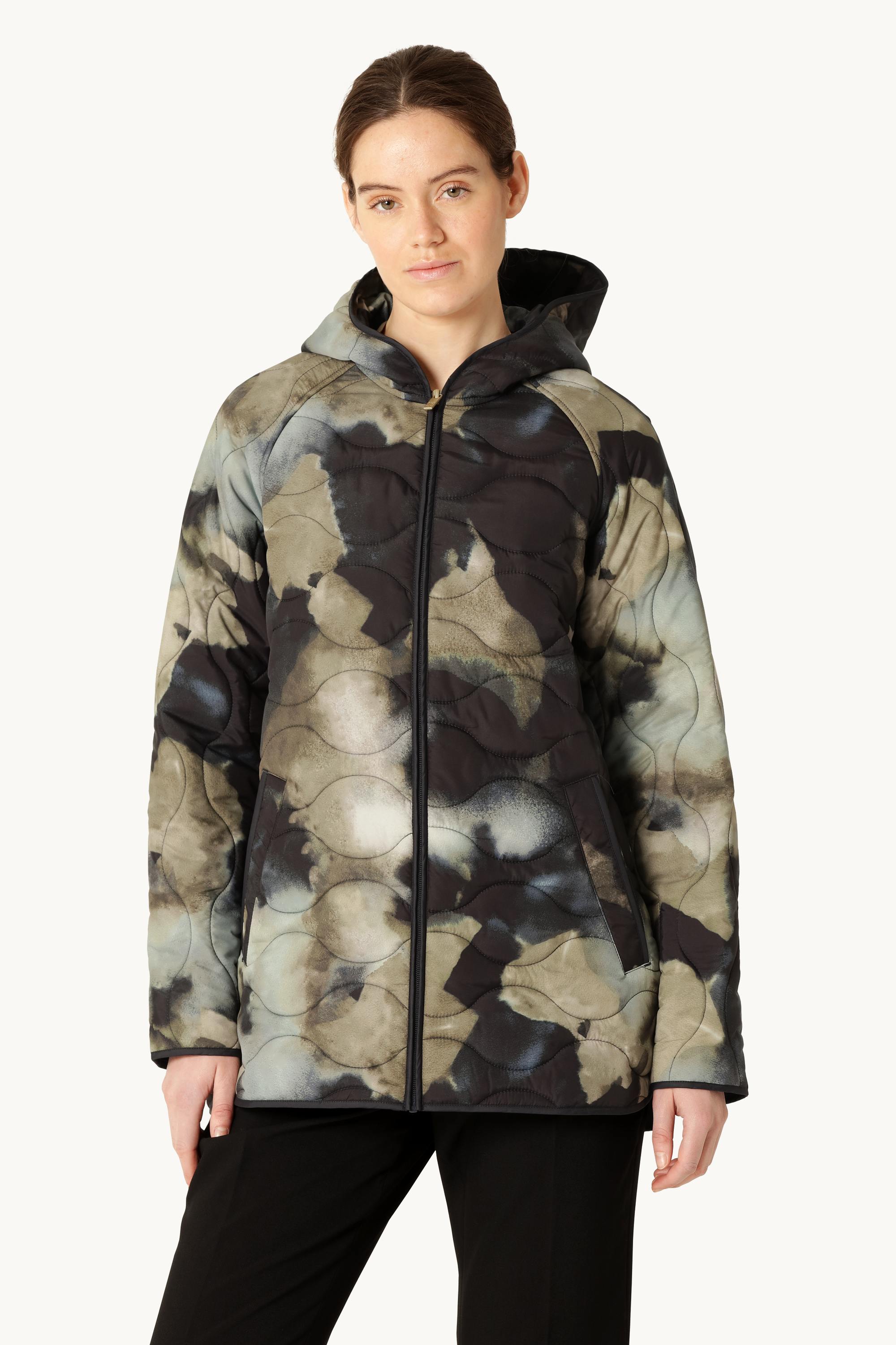 Short Quilt Jacket With Hood - Moss Print