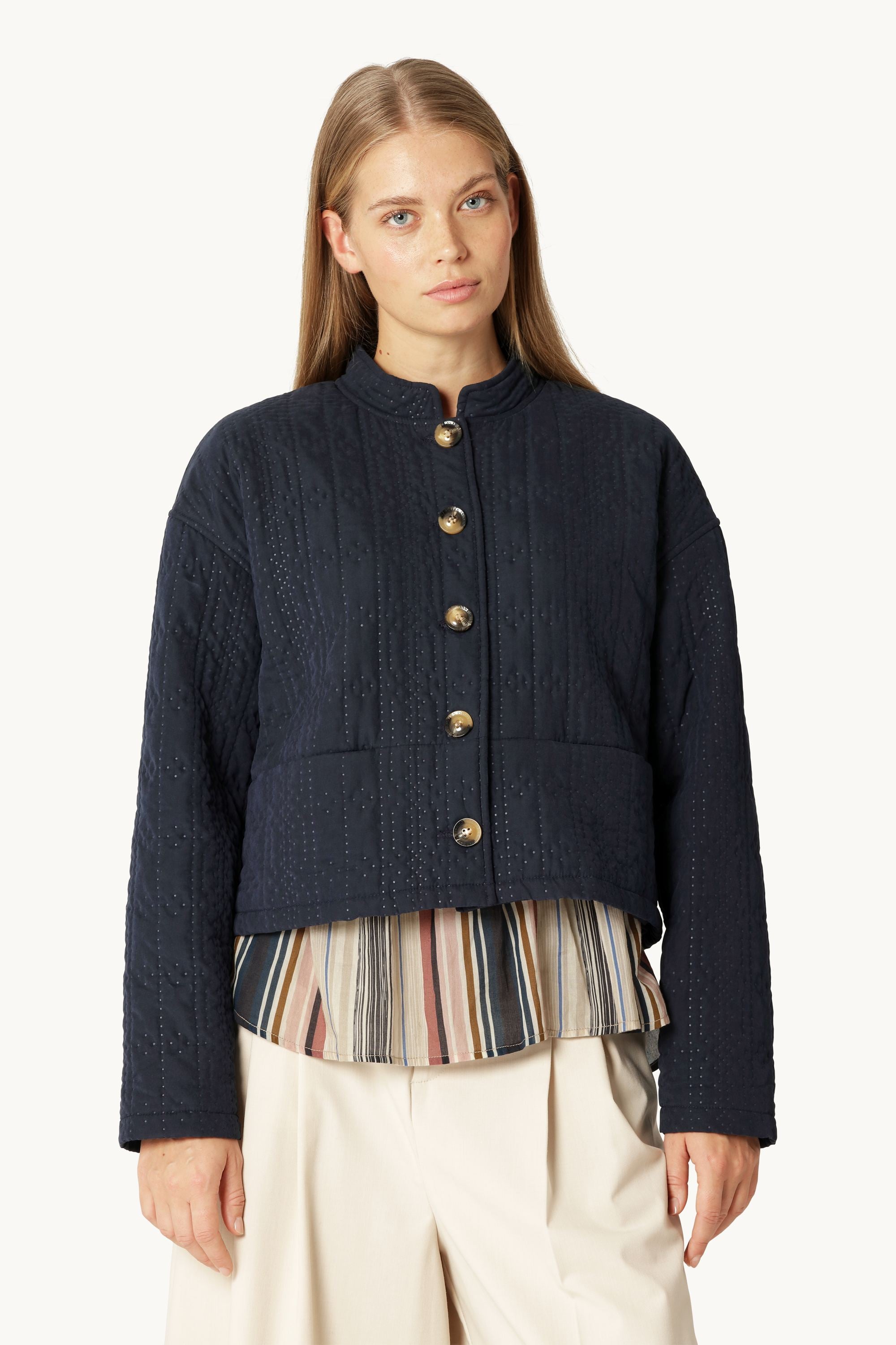 Kort Quiltet Jakke - Dark Indigo