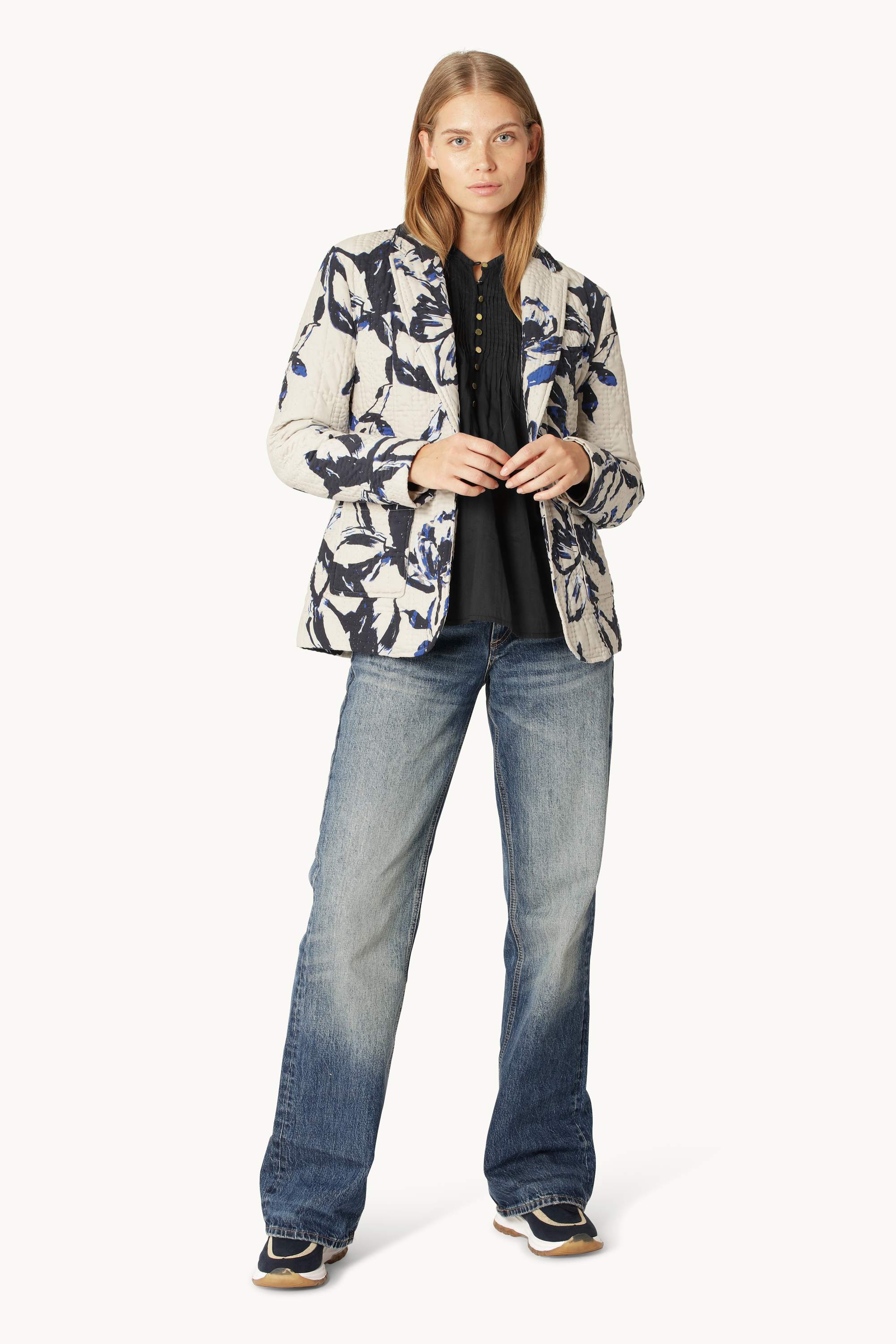Quiltet Blazer - Beige Artsy Stroke Flower