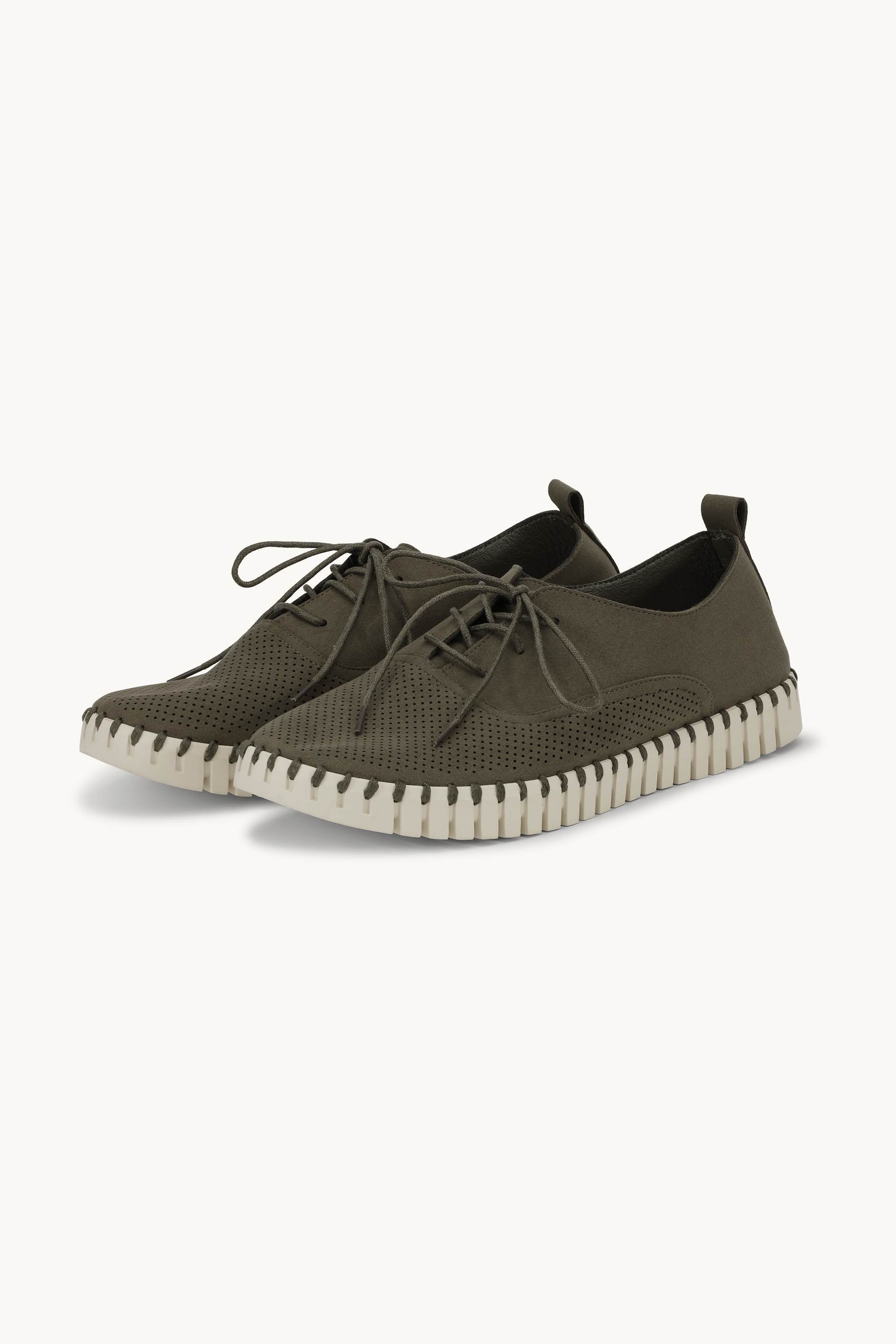Herresko Med Snørebånd - Deep Olive Pearled Ivory