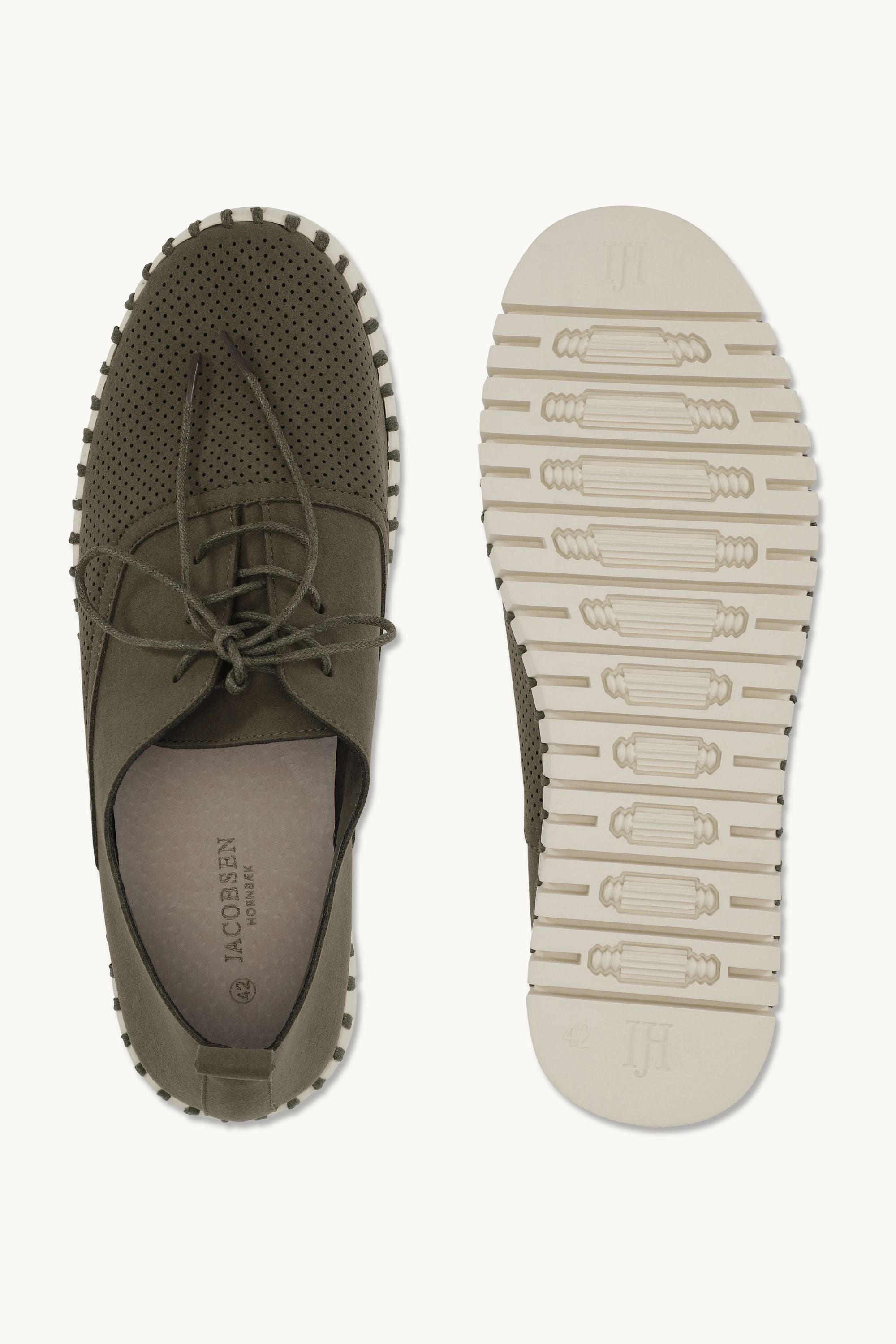 Herresko Med Snørebånd - Deep Olive Pearled Ivory