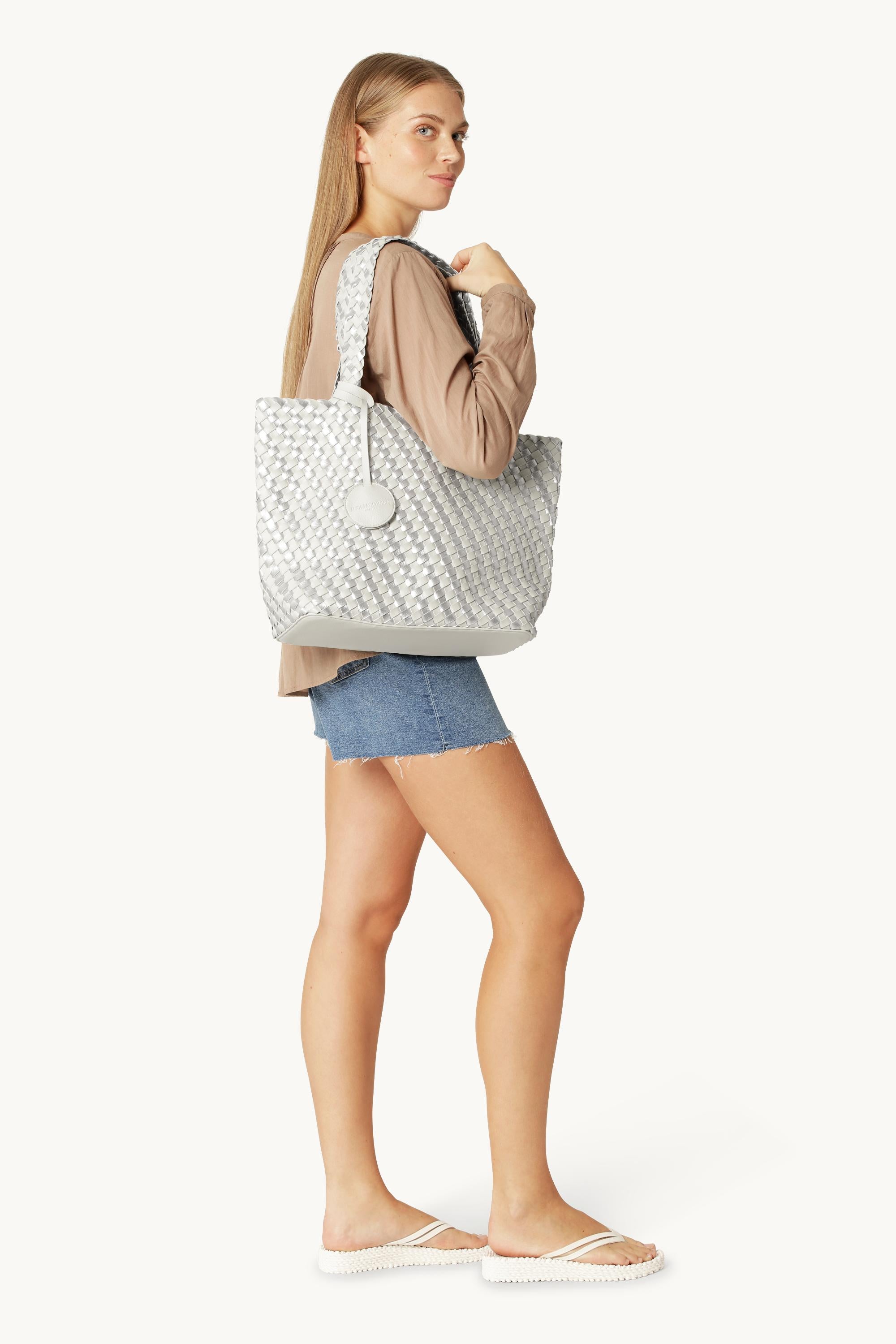 Tote Bag Flettet - Milk Creme Silver