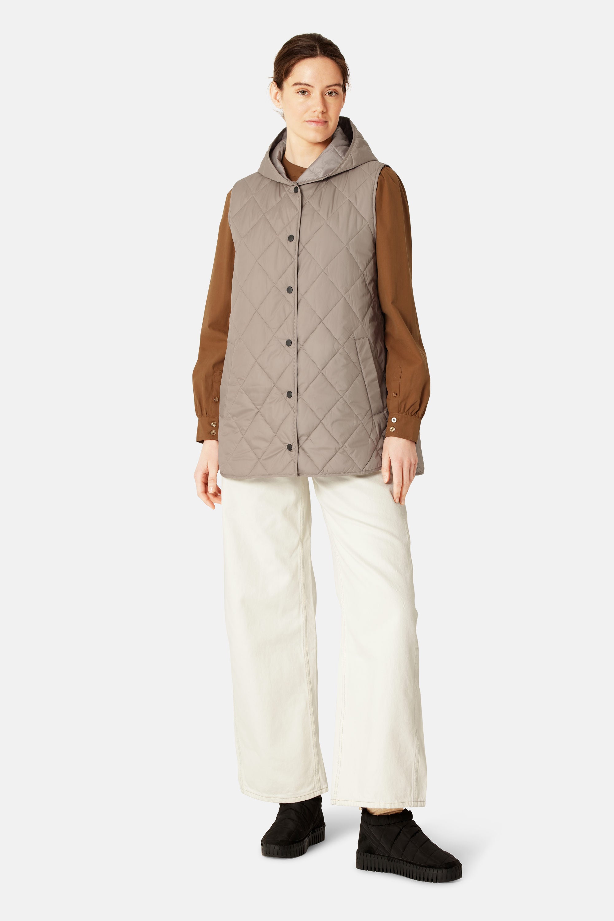 Quilted Long Vest - Greige