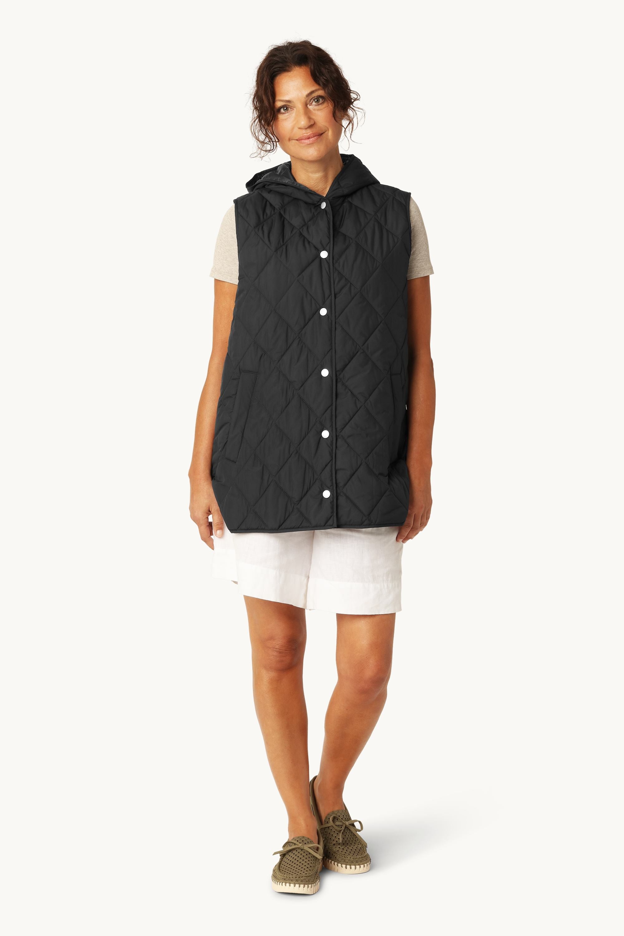 Quilted Long Vest - Dark Indigo