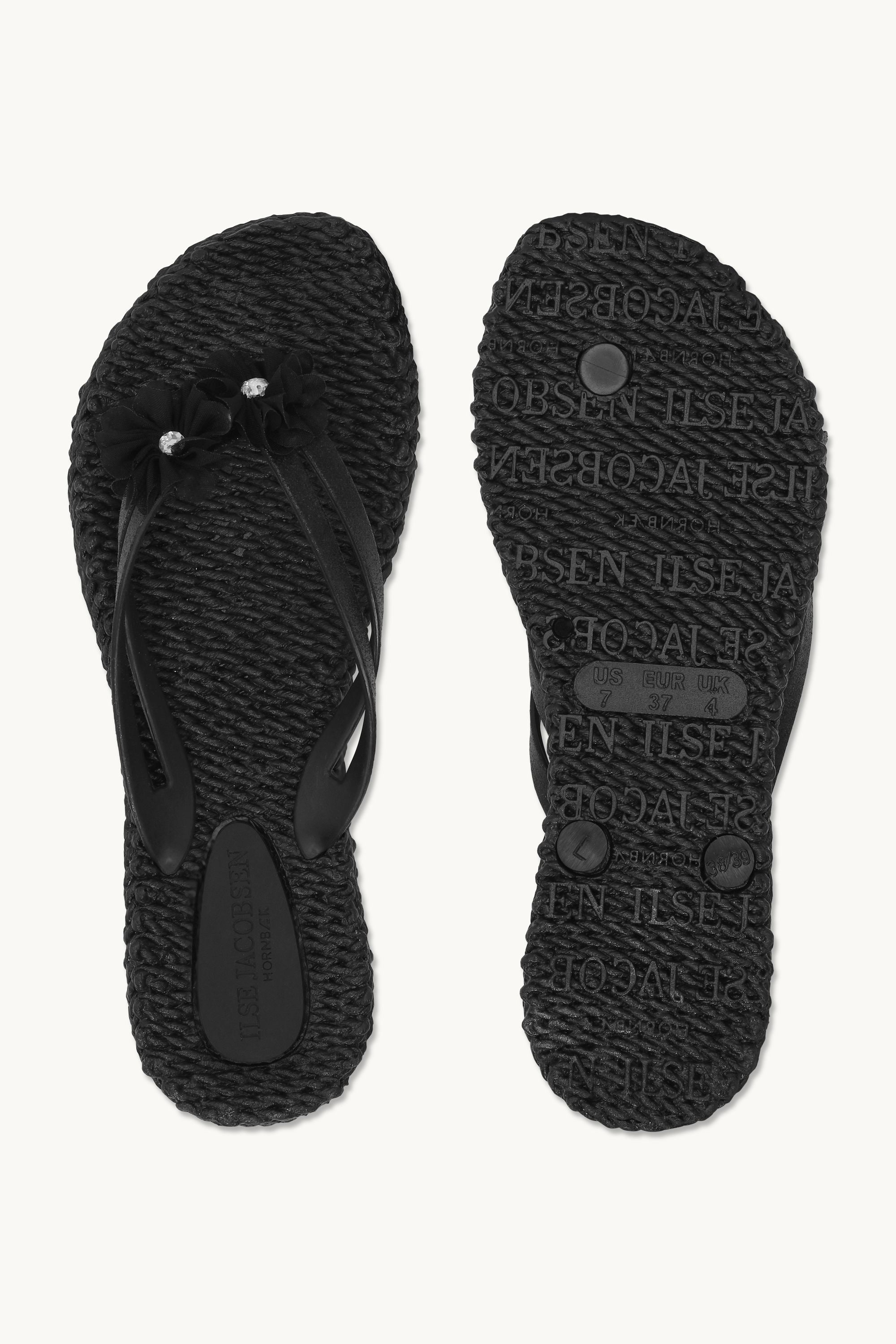 Flip Flops with Flowers - Black