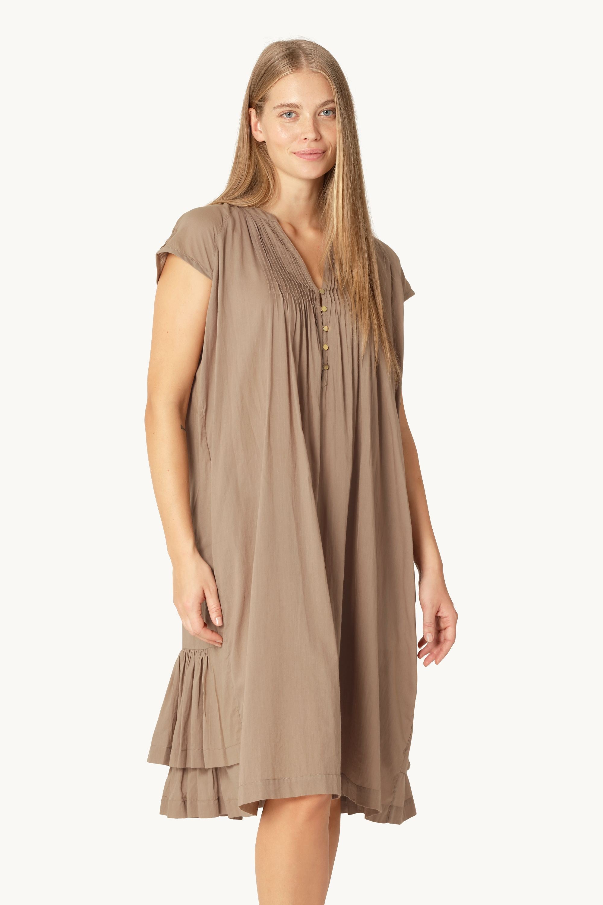 Lang Kjole med Korte Ærmer - Greige