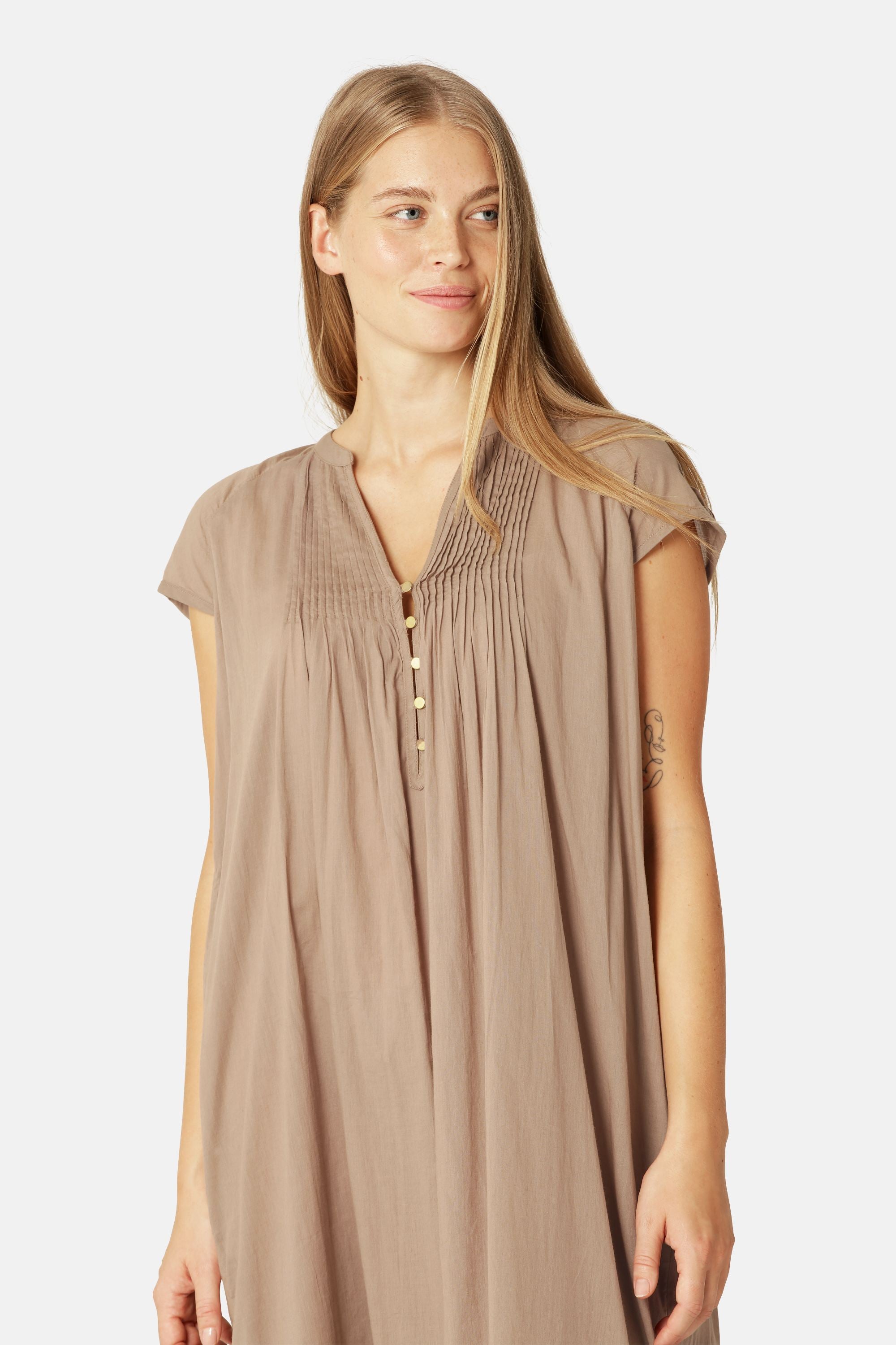 Lang Kjole med Korte Ærmer - Greige