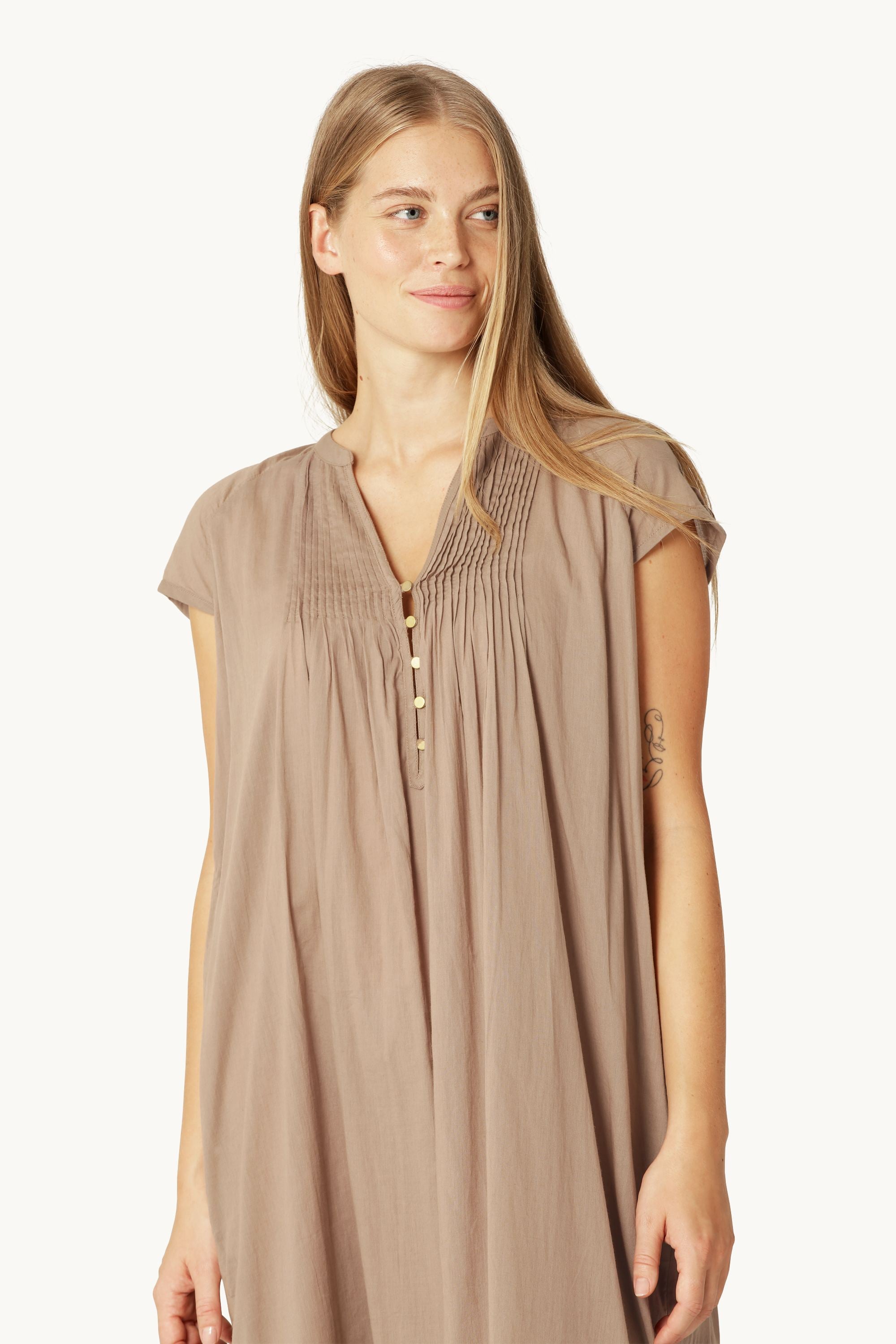 Lang Kjole med Korte Ærmer - Greige