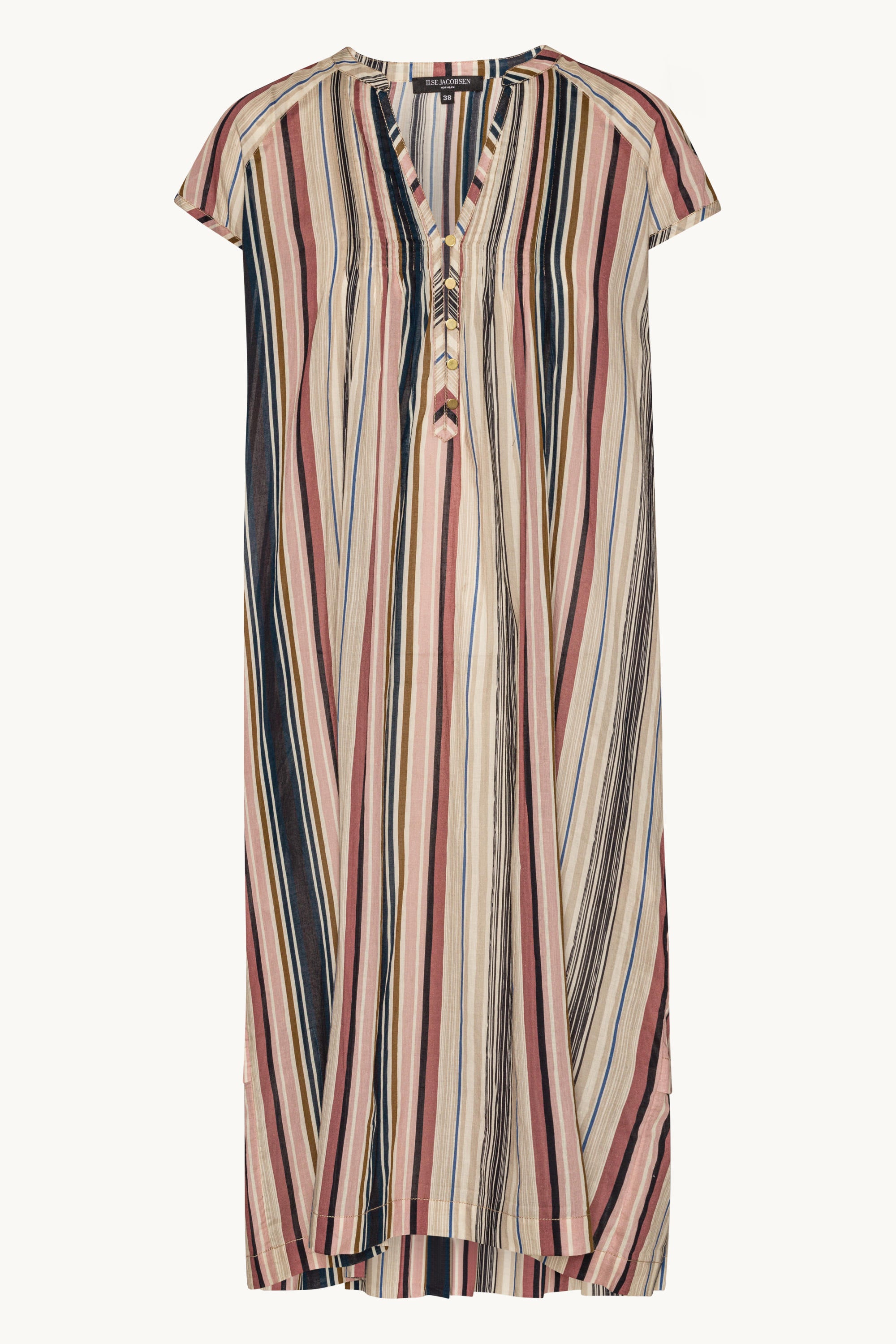 Lang Kjole med Korte Ærmer Pintuck - Beige Organic Stripe