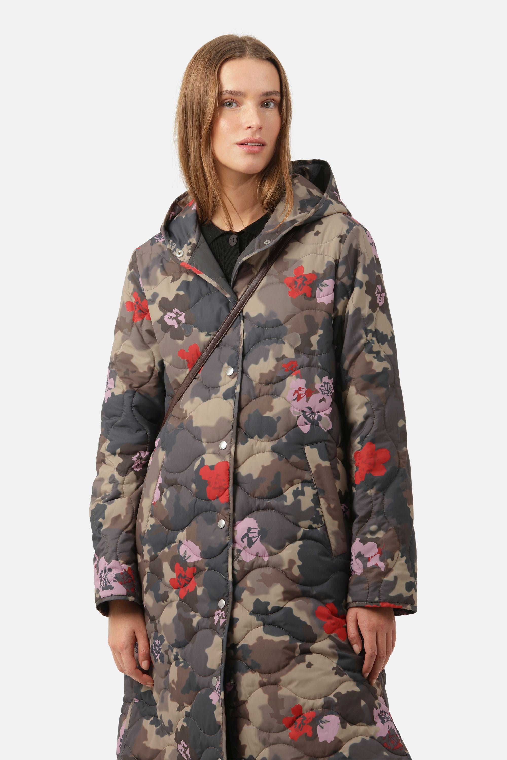 Lang Quiltet Frakke - Floral Camo