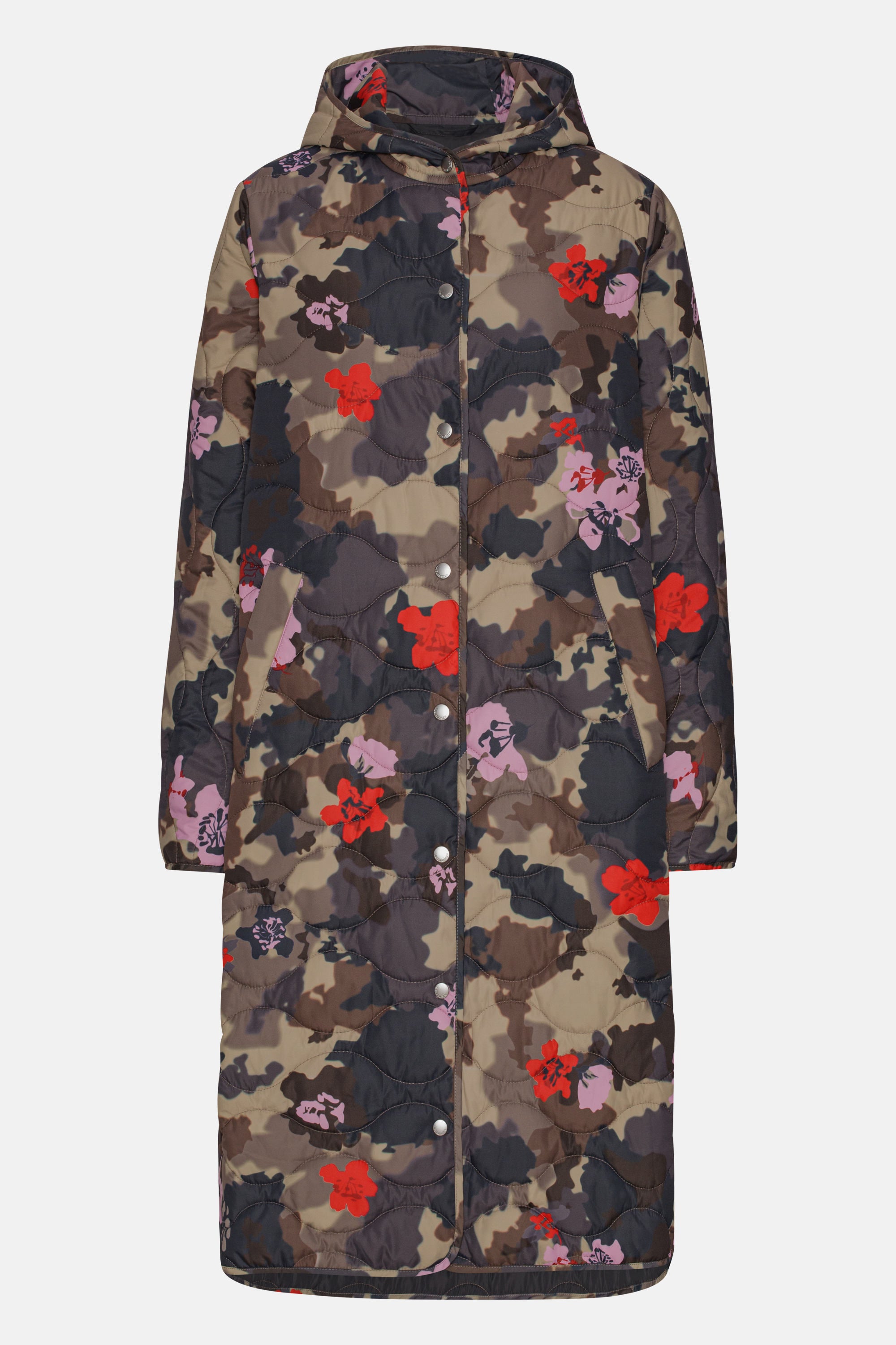 Lang Quiltet Frakke - Floral Camo