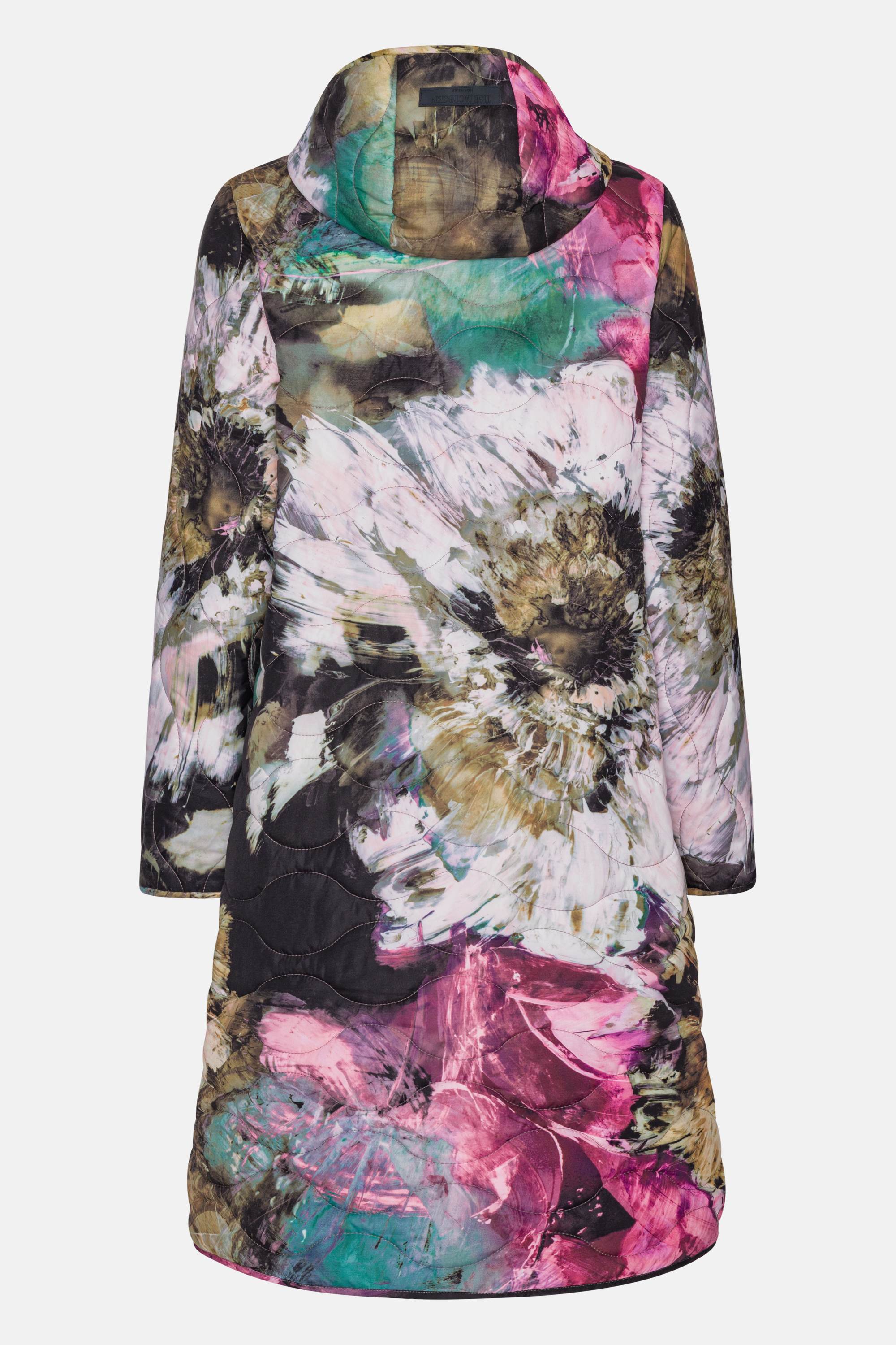 Lang Quiltet Frakke - Artistic Flower Print