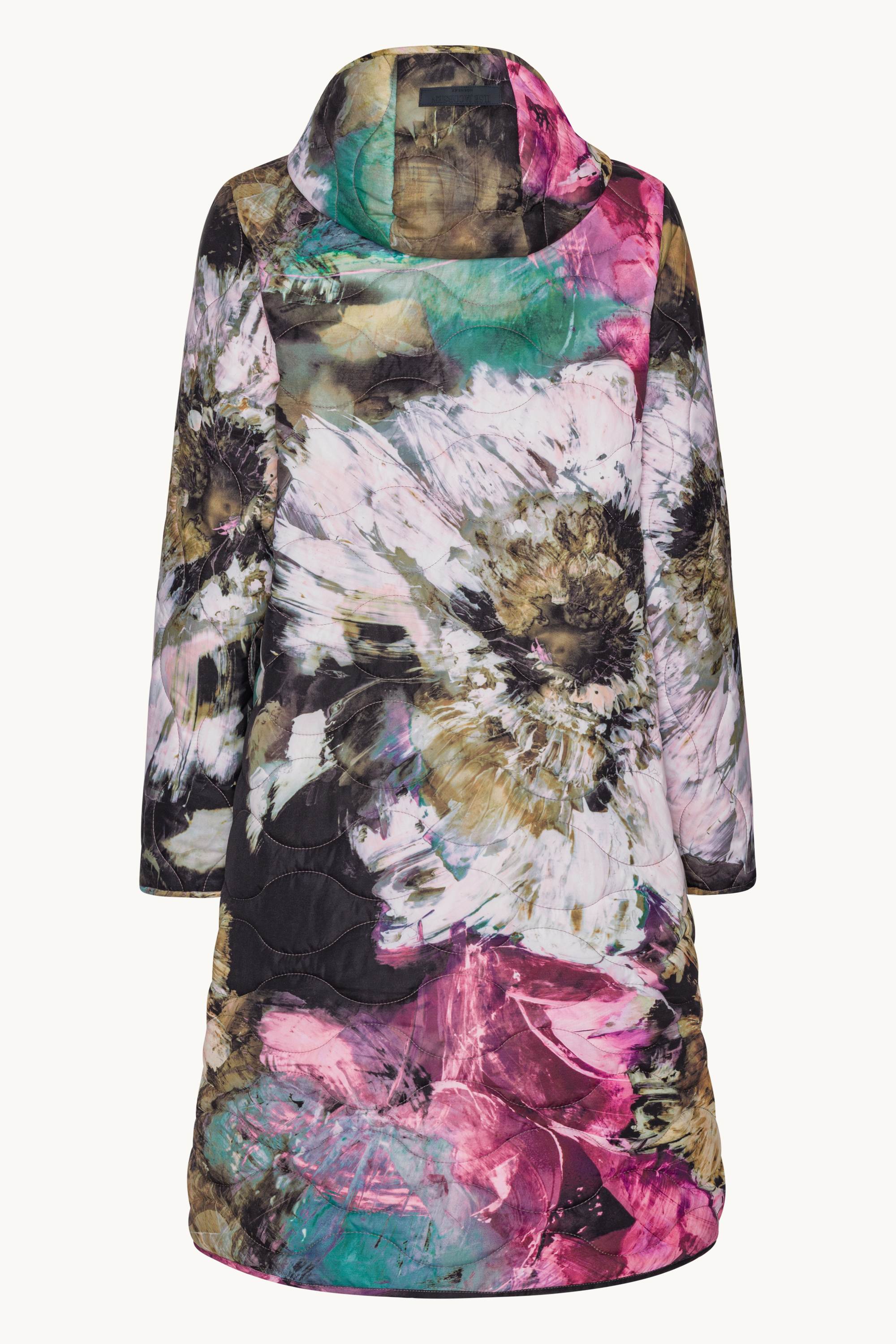 Lang Quiltet Frakke - Artistic Flower Print