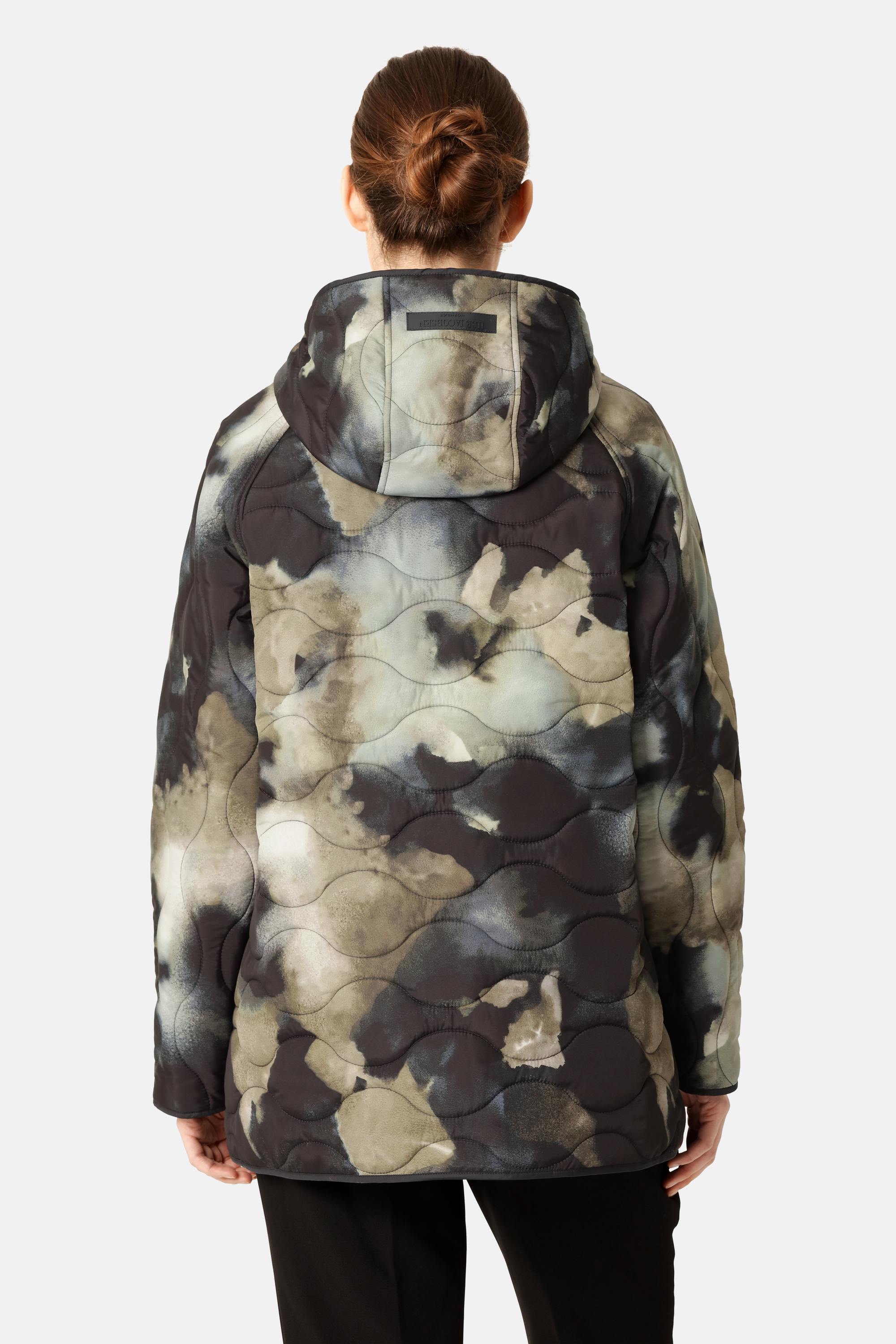 Short Quilt Jacket With Hood - Moss Print