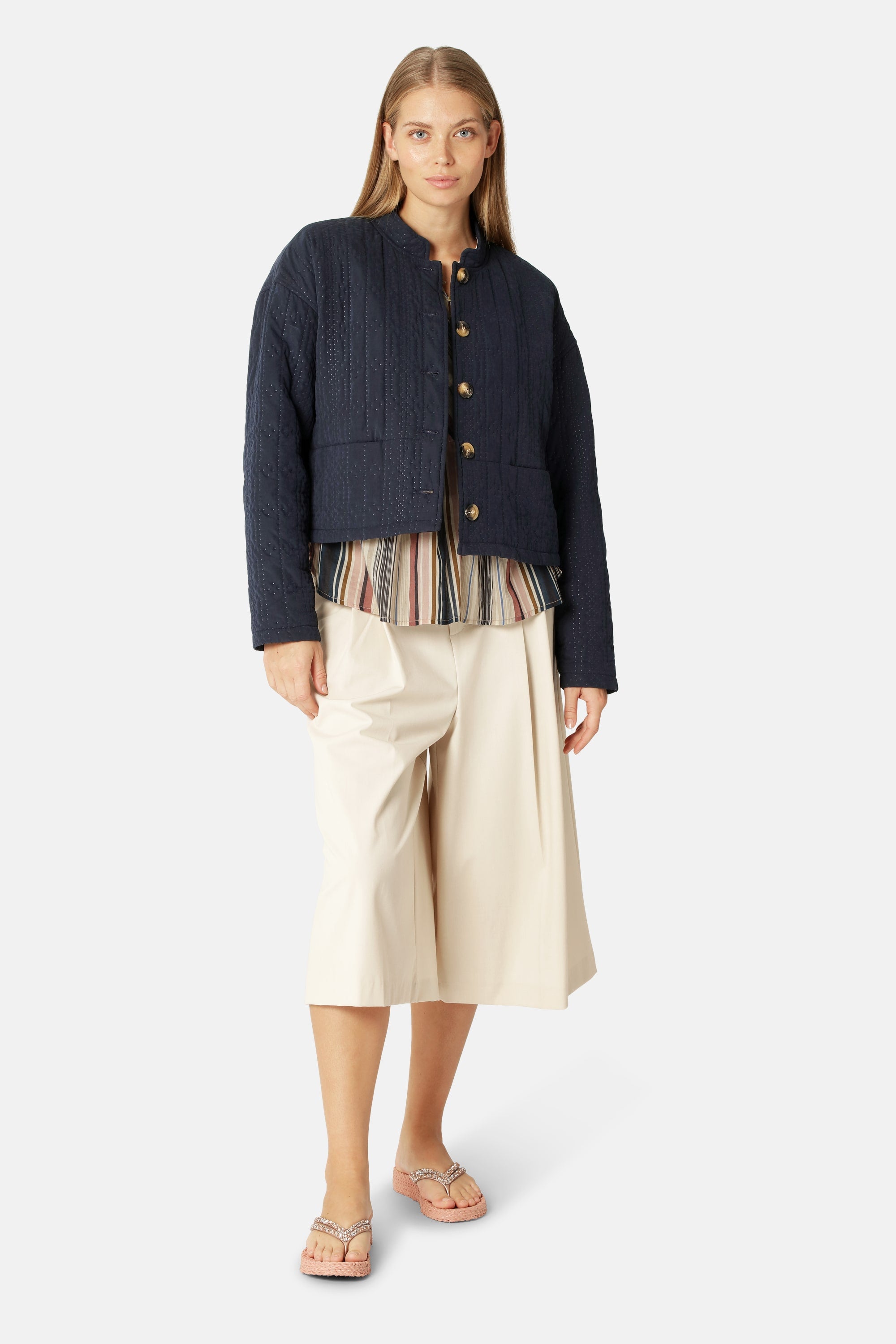 Kort Quiltet Jakke - Dark Indigo