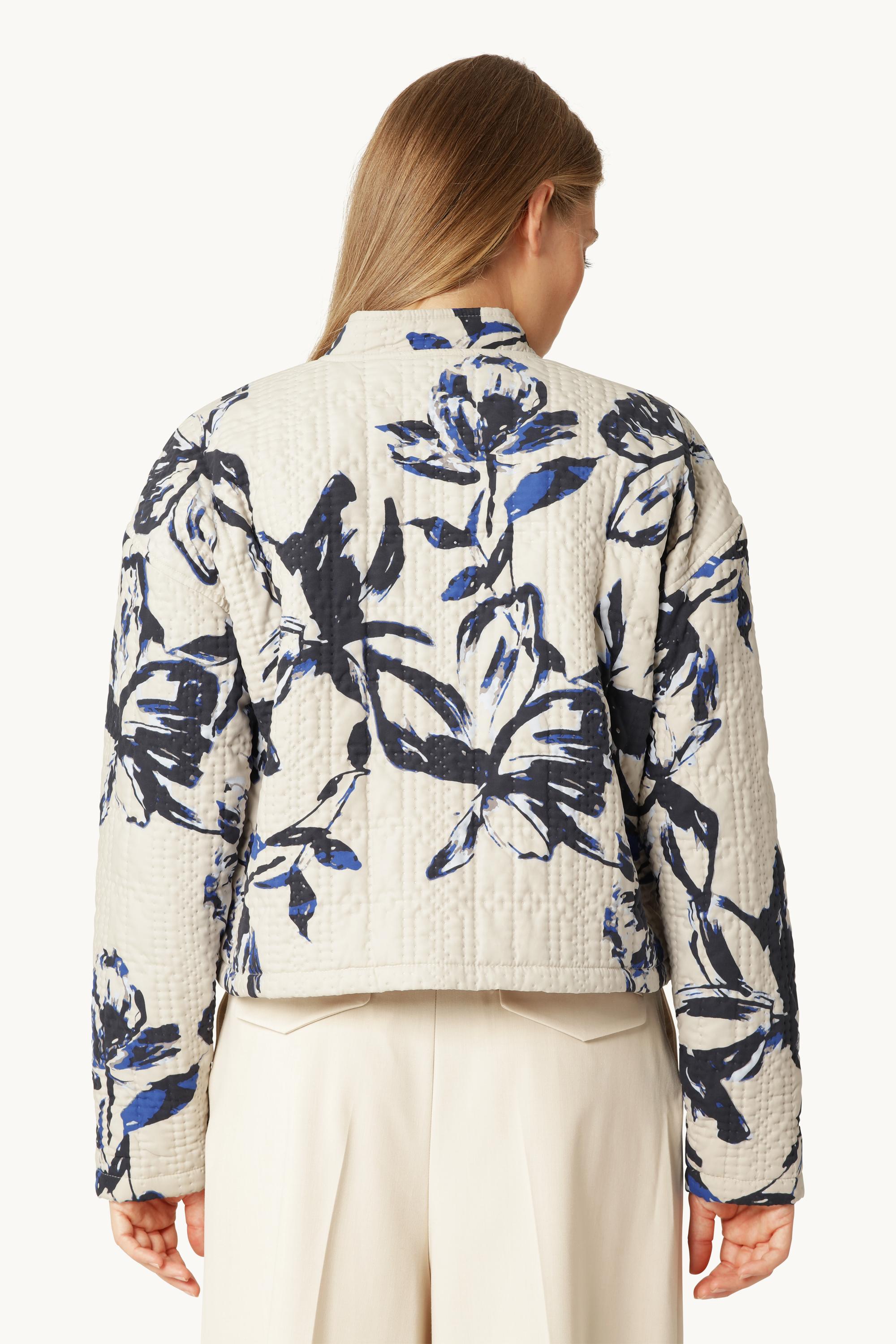 Kort Quiltet Jakke - Beige Artsy Stroke Flower