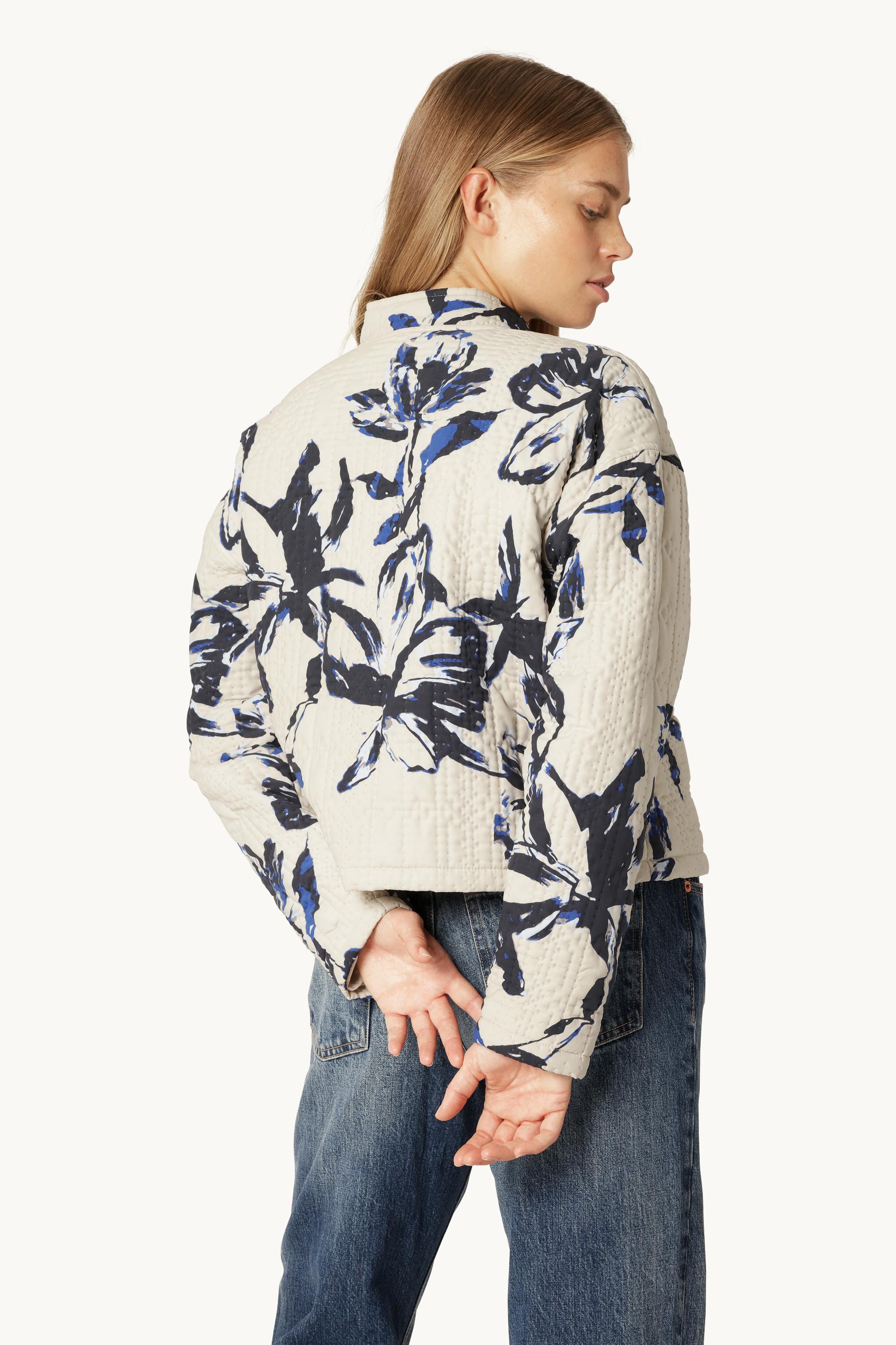 Kort Quiltet Jakke - Beige Artsy Stroke Flower