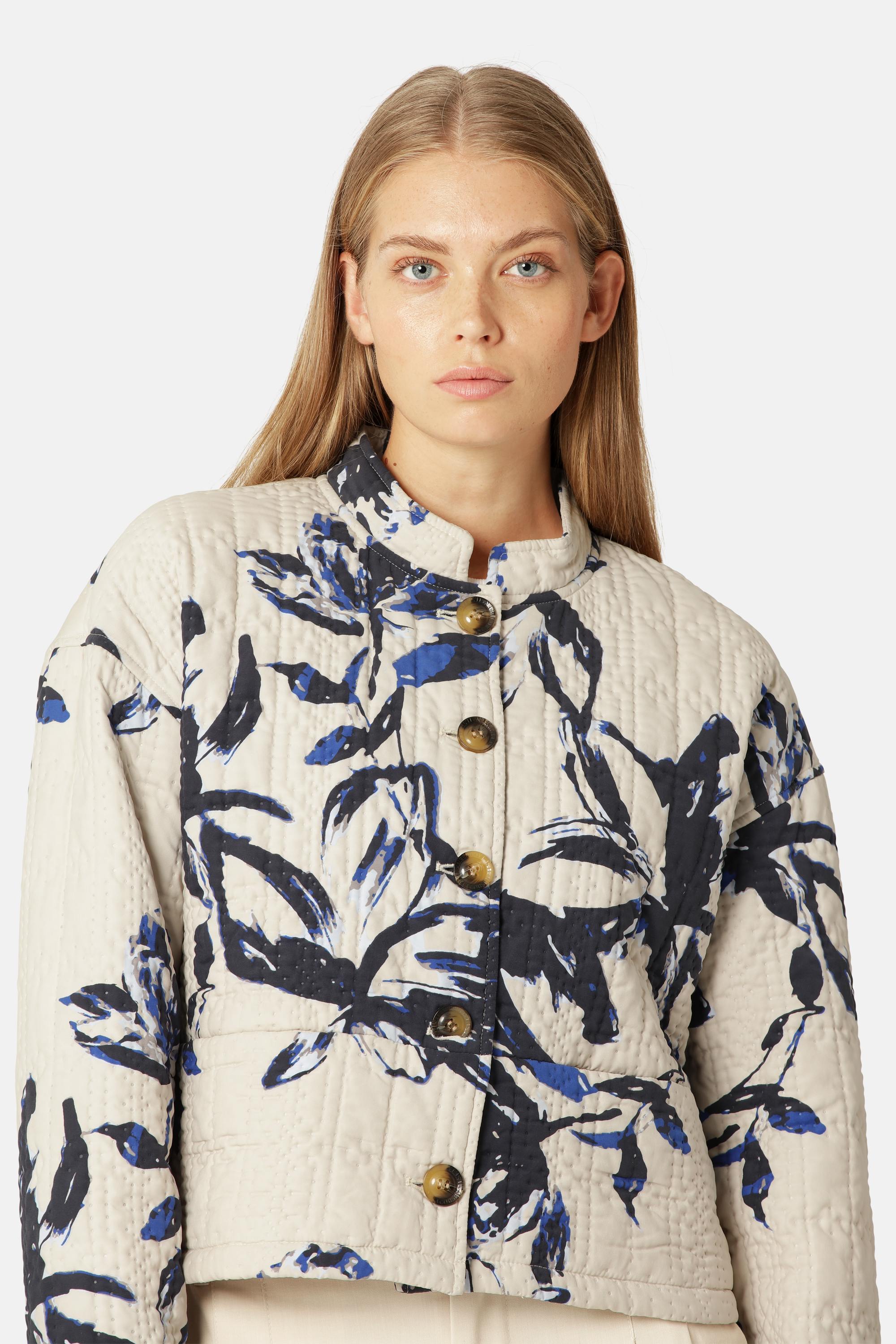 Kort Quiltet Jakke - Beige Artsy Stroke Flower