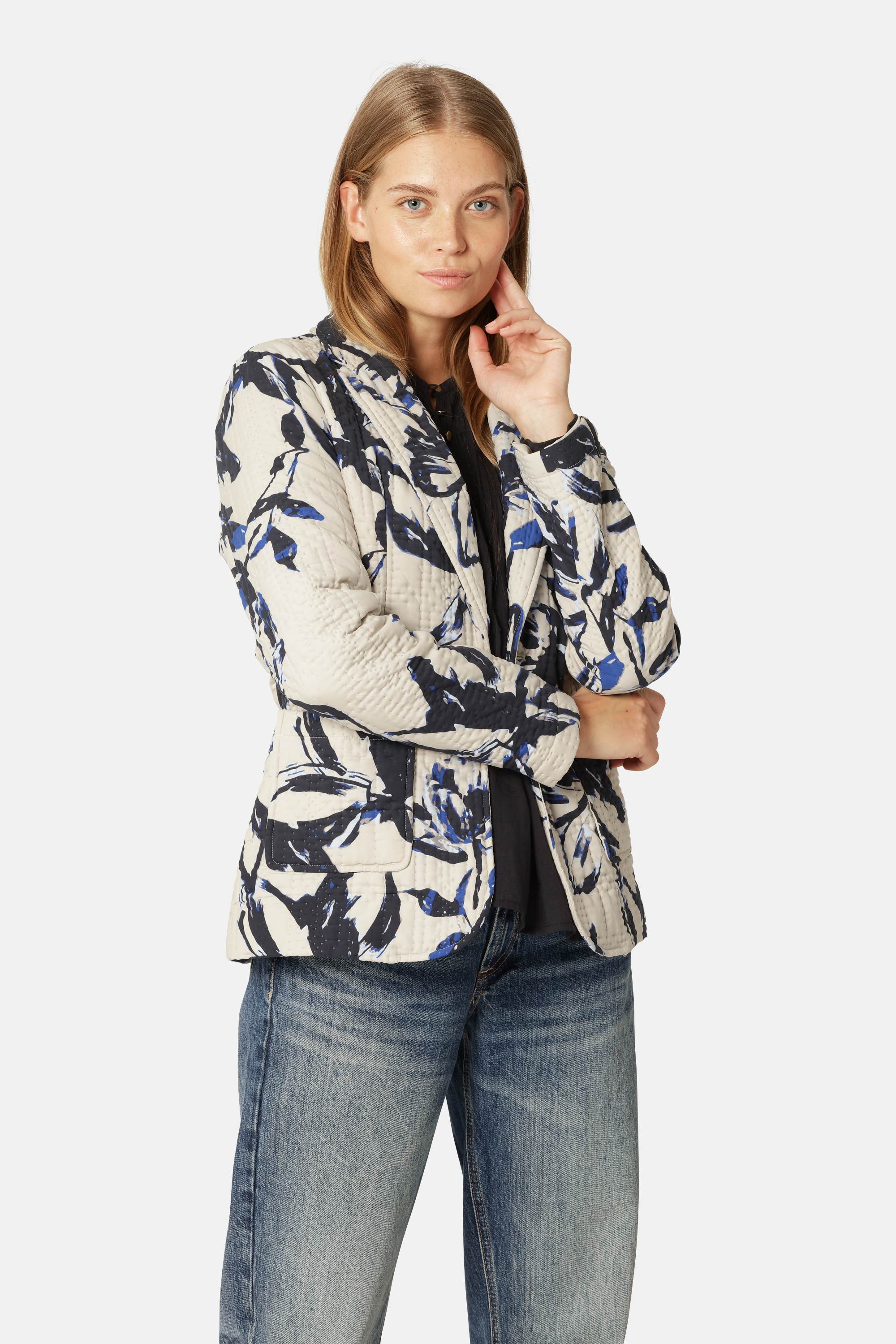 Quiltet Blazer - Beige Artsy Stroke Flower