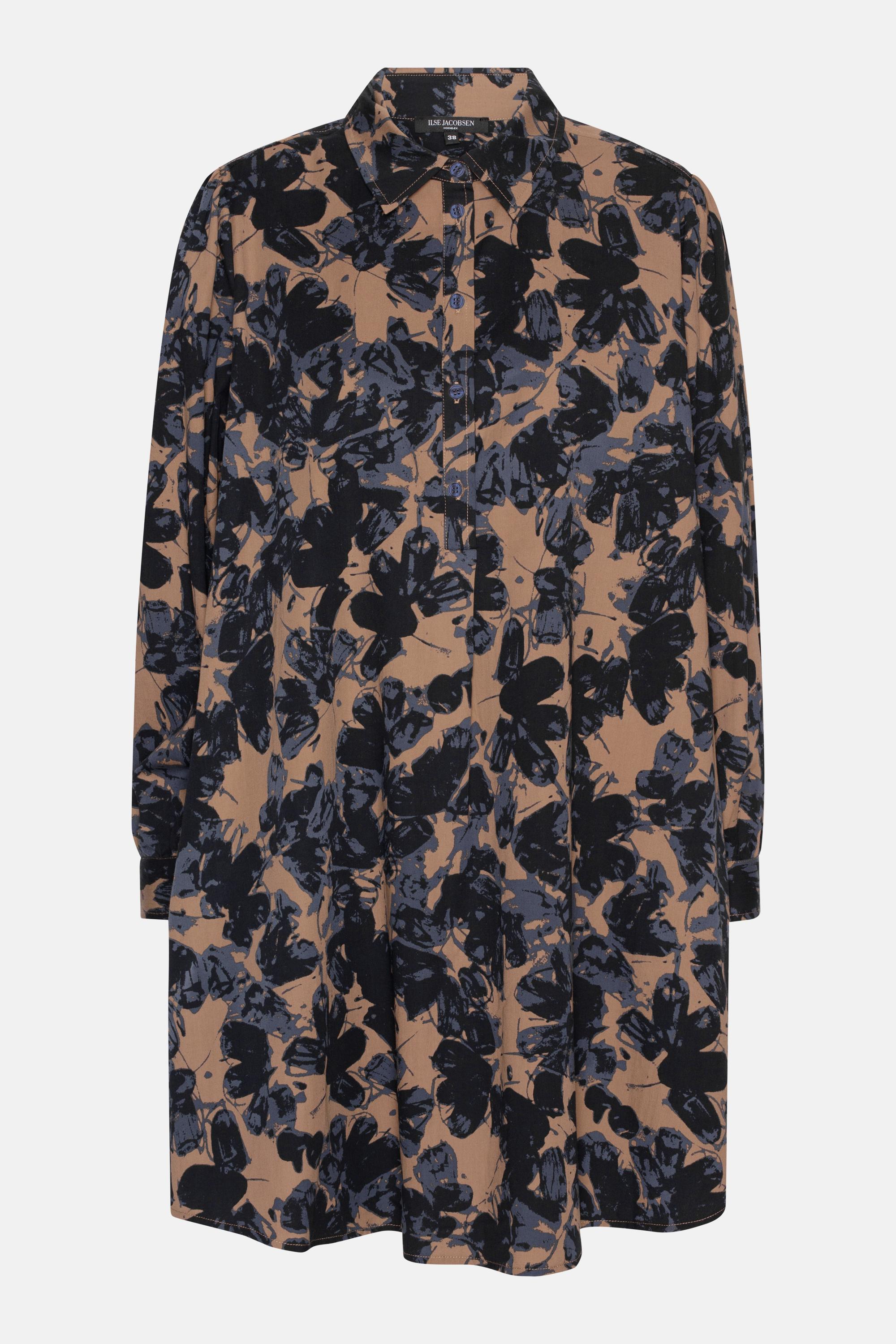 Long Sleeved Tunic Dress - Beige Butterfly