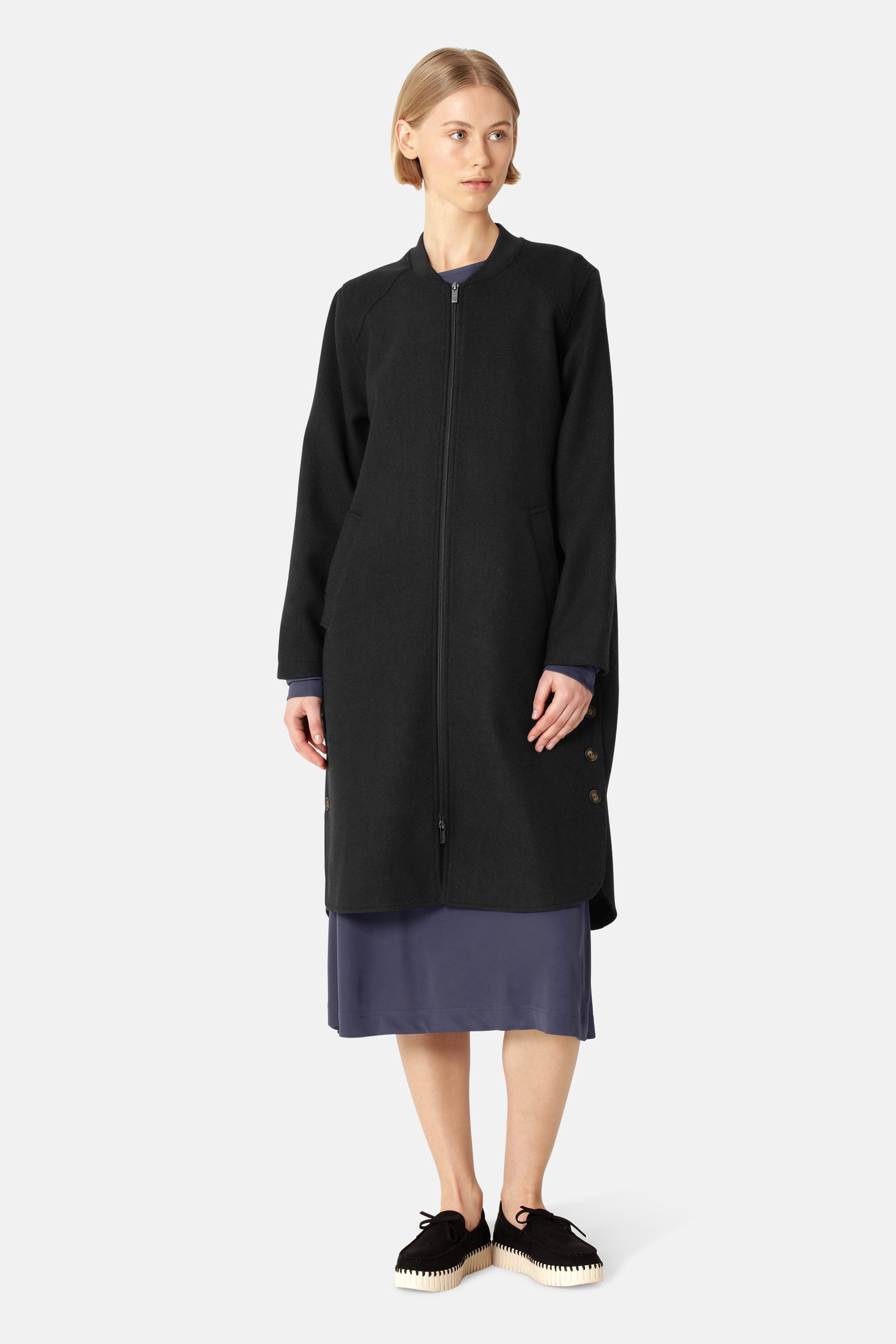 Long Zipped Coat - Black